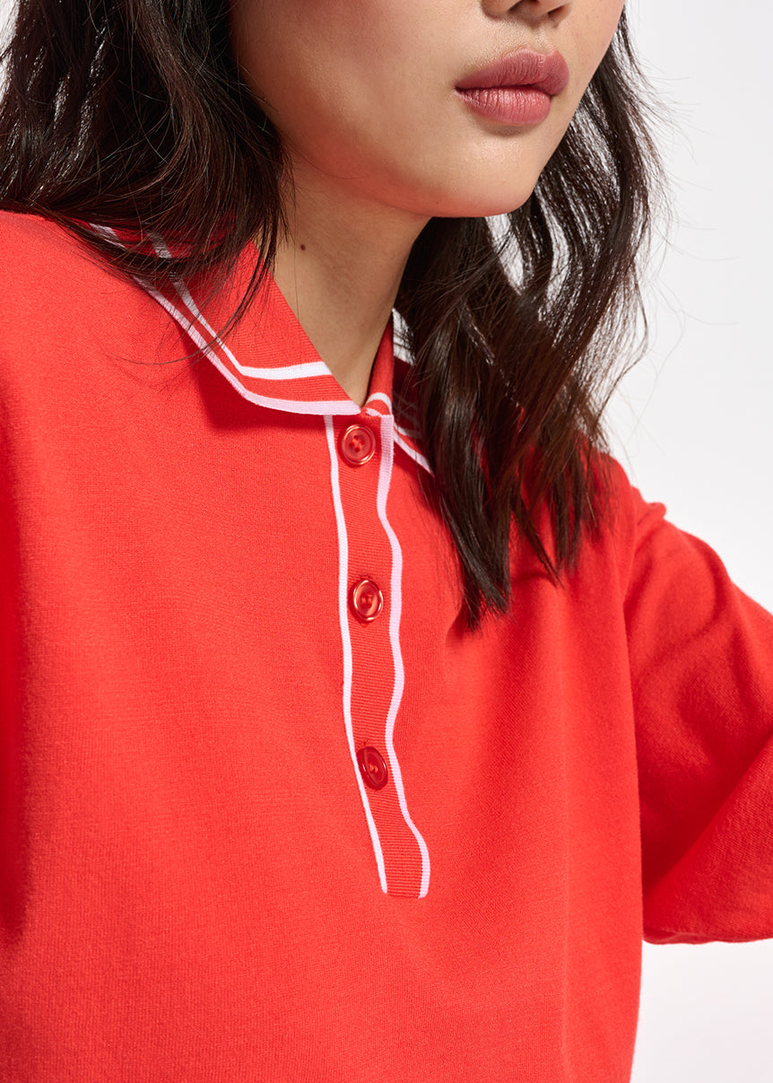 Red knitted polo top RE—SSENTIEL | Essentiel second hand