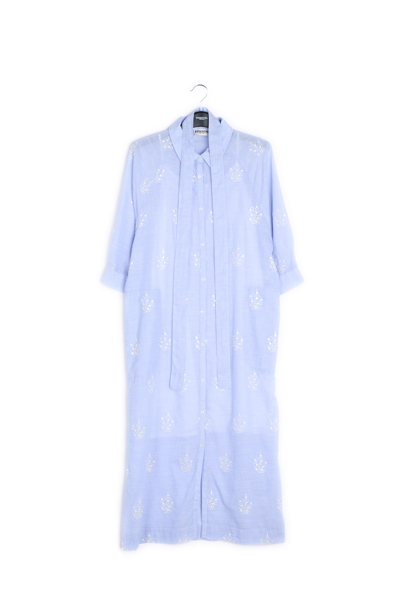 Light blue embellished embroidered cotton shirt dress RE—SSENTIEL | Essentiel second hand