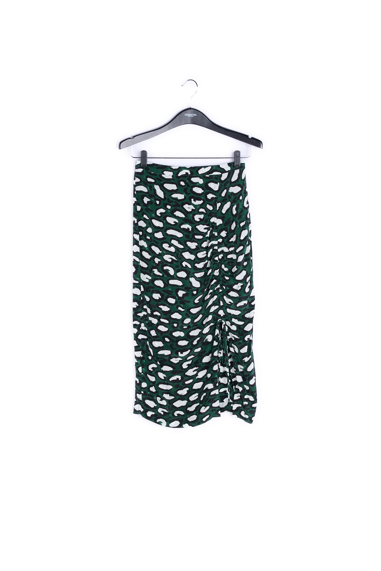 Jupe crayon en soie vert kaki à imprimé léopard RE—SSENTIEL | Essentiel second hand