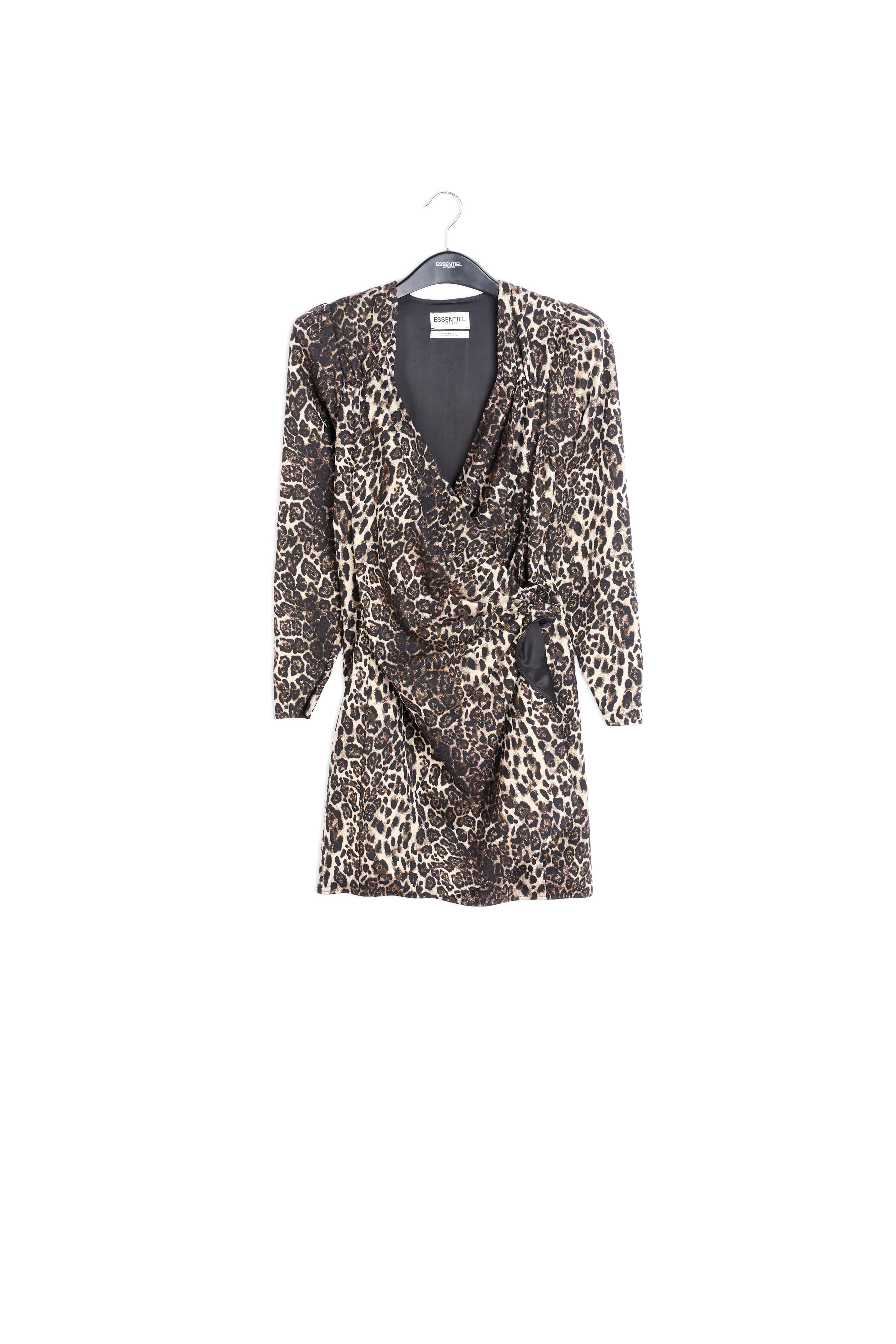Asymmetrische mini-wikkeljurk met luipaardprint RE—SSENTIEL | Essentiel second hand