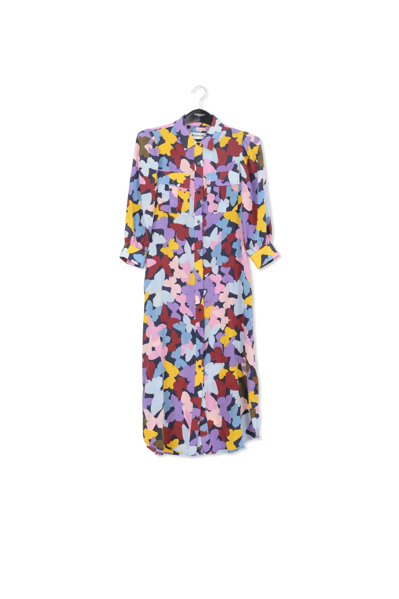 Silk burgundy, lilac and blue butterfly-print midi dress RE—SSENTIEL | Essentiel second hand