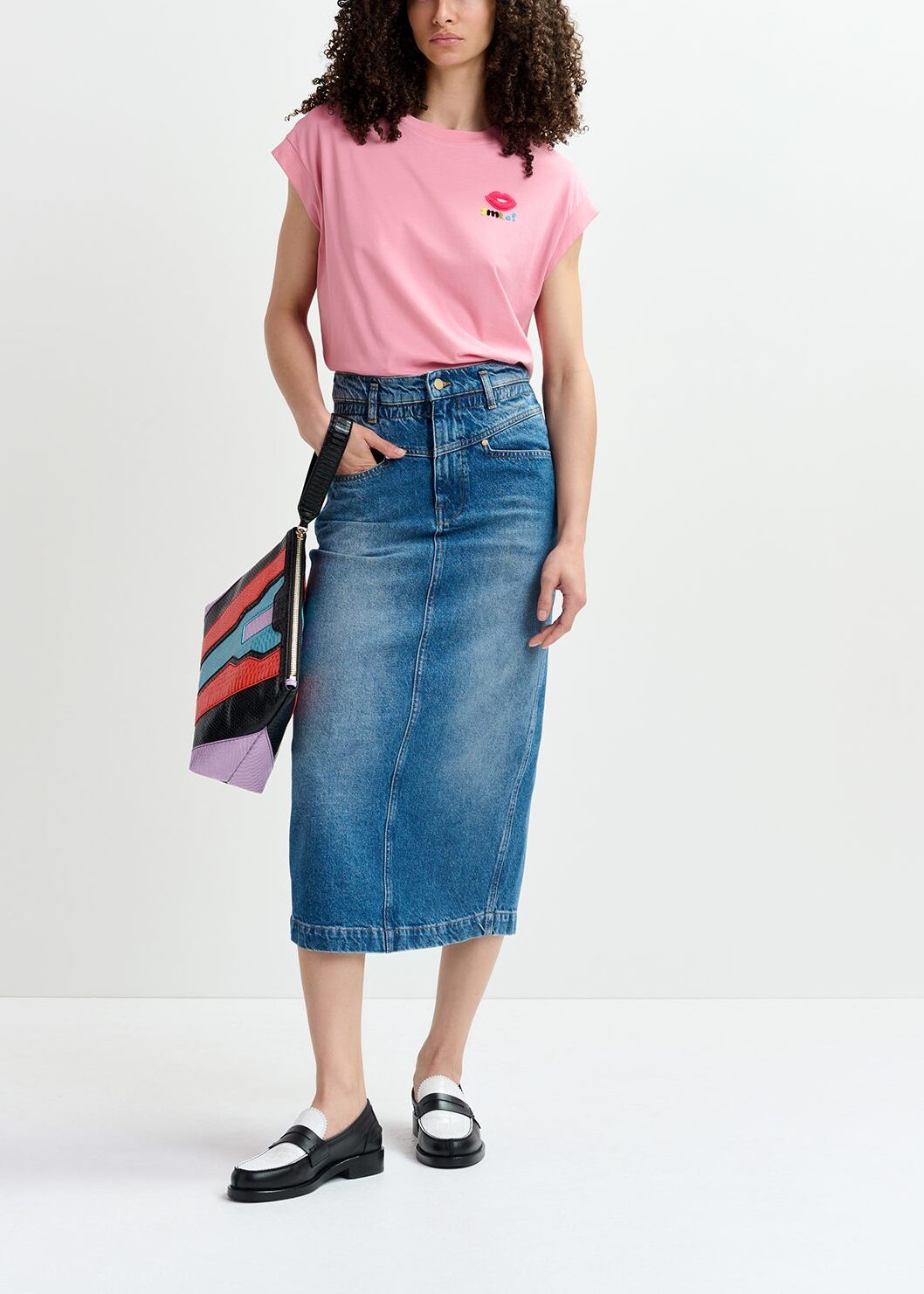 Blue denim midi skirt with paperbag waist RE—SSENTIEL | Essentiel second hand
