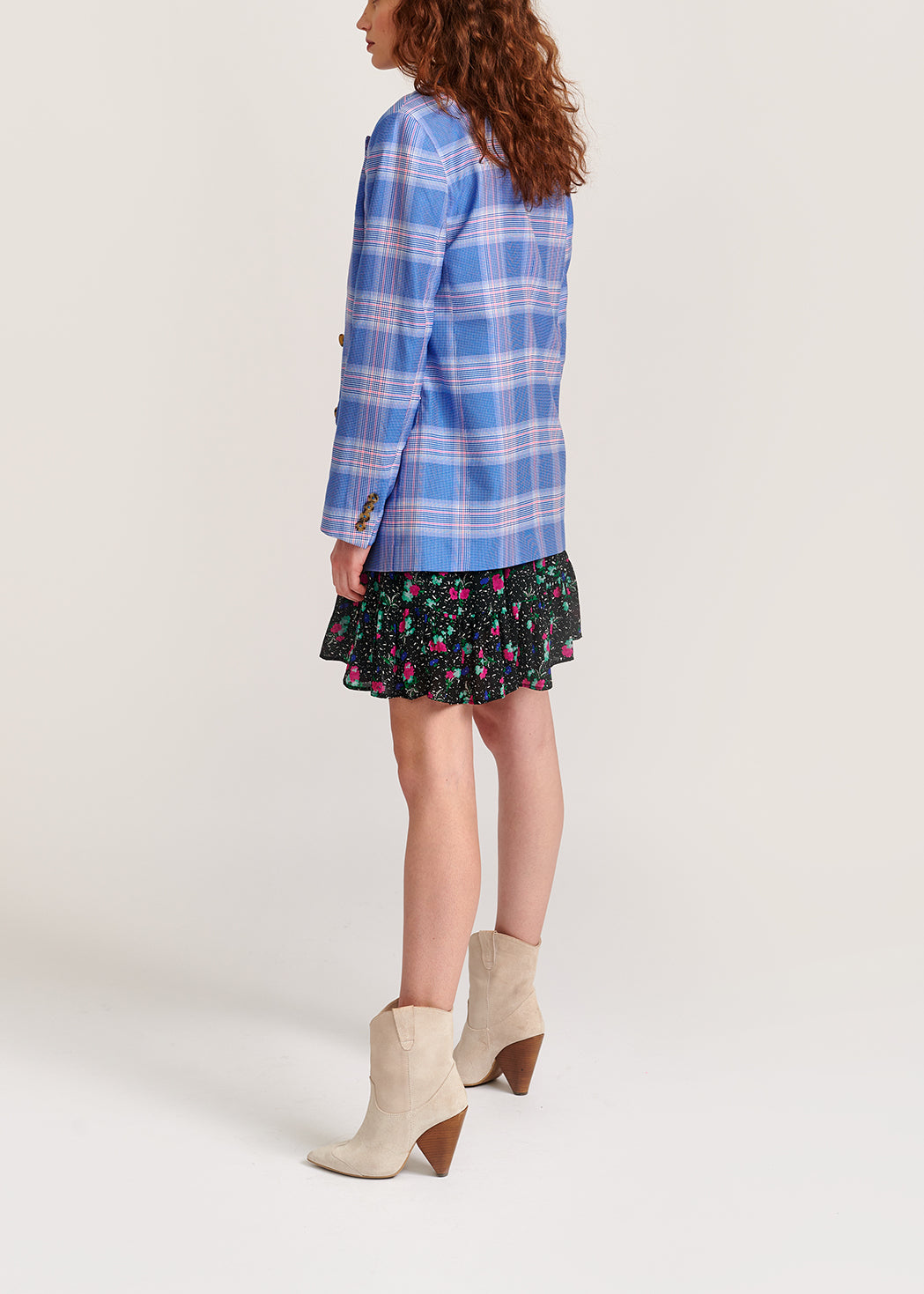 Blue plaid double-breasted blazer RE—SSENTIEL | Essentiel second hand