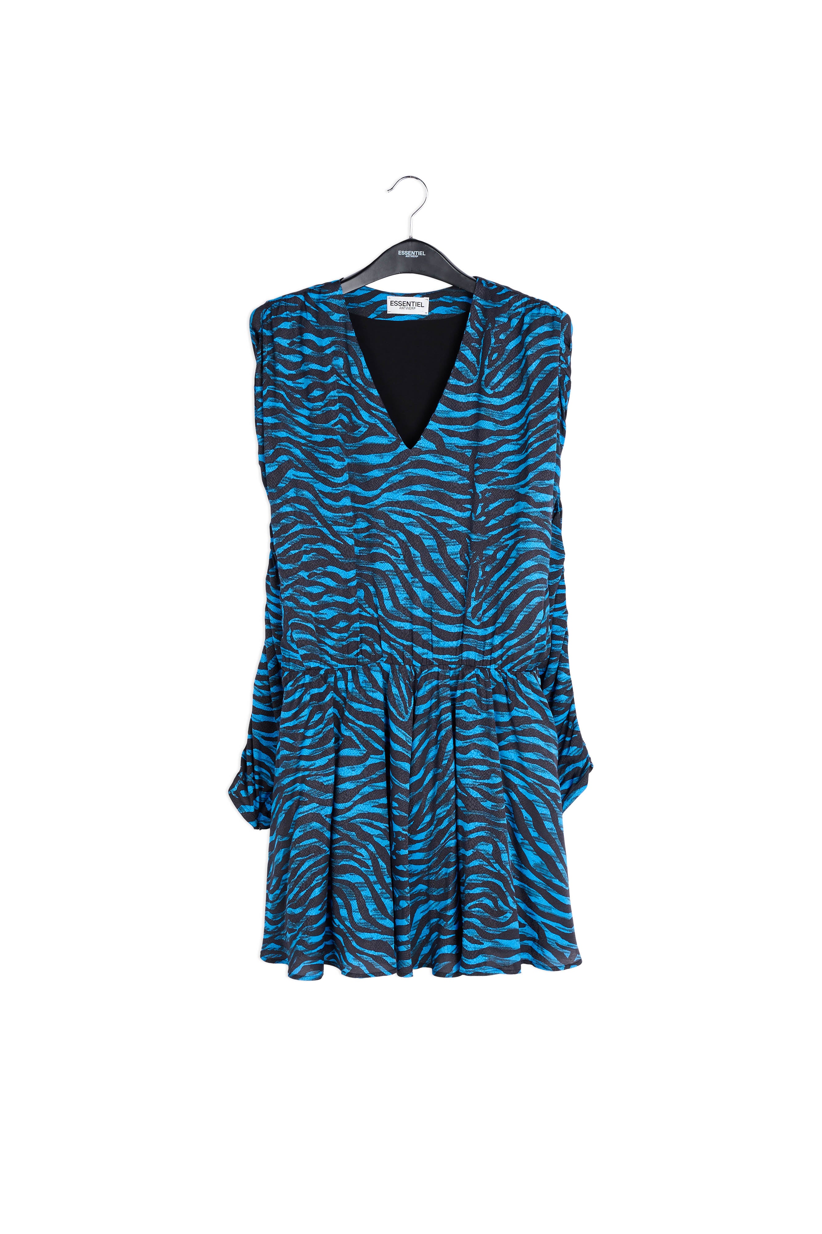 Mini-robe volumineuse zébrée turquoise et noir RE—SSENTIEL | Essentiel second hand