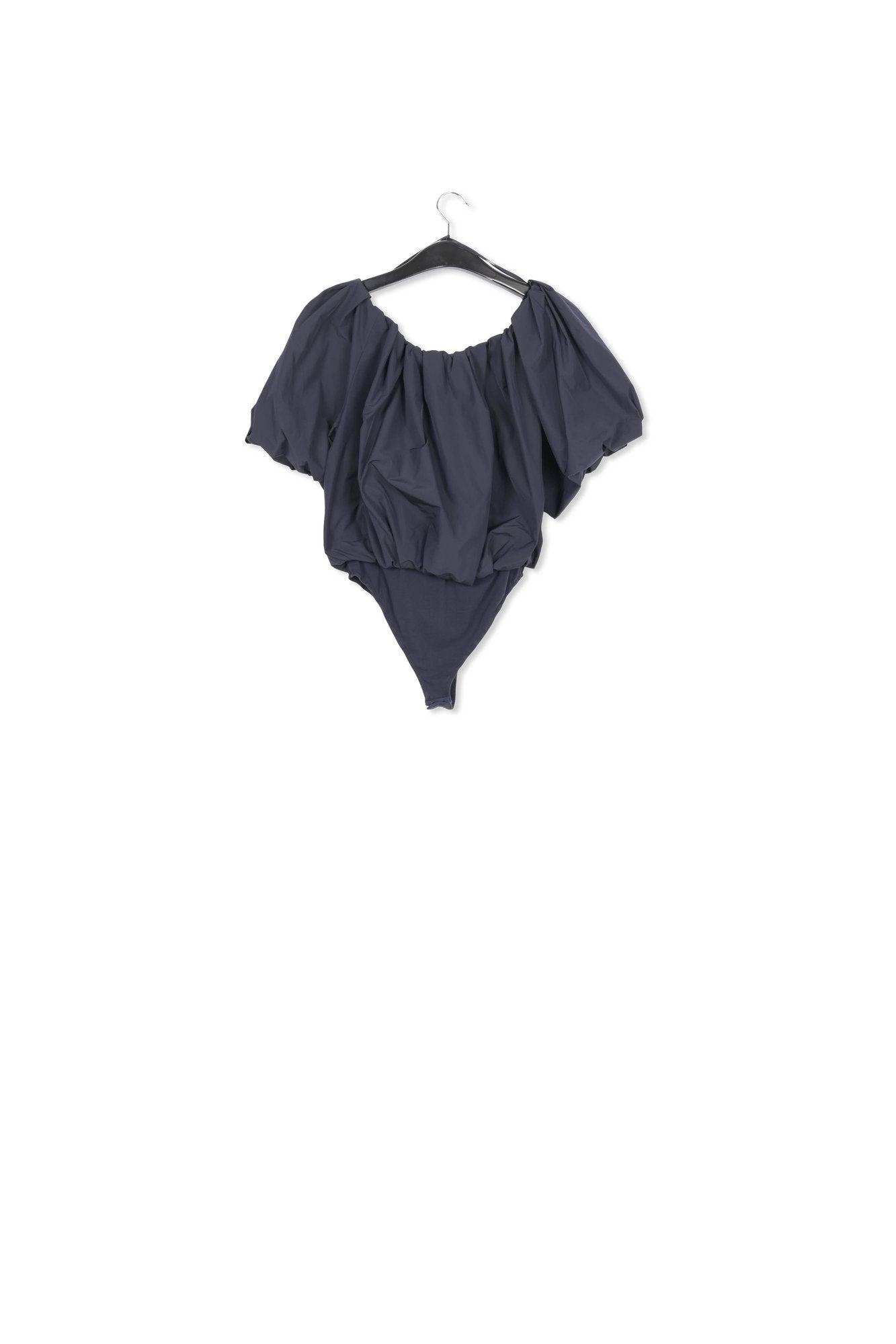 Navy blue gathered bodysuit with puffed sleeves RE—SSENTIEL | Essentiel second hand