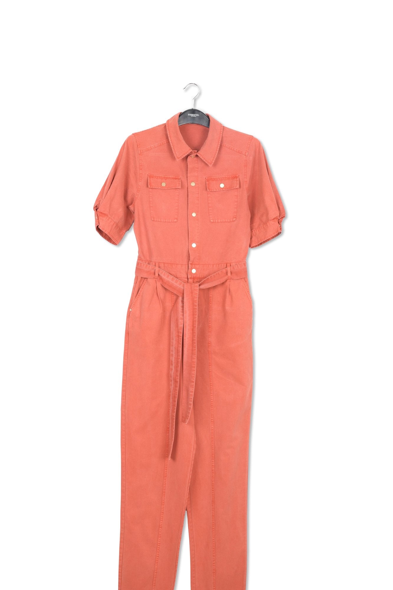 Dark orange relaxed fit cotton-blend jumpsuit RE—SSENTIEL | Essentiel second hand