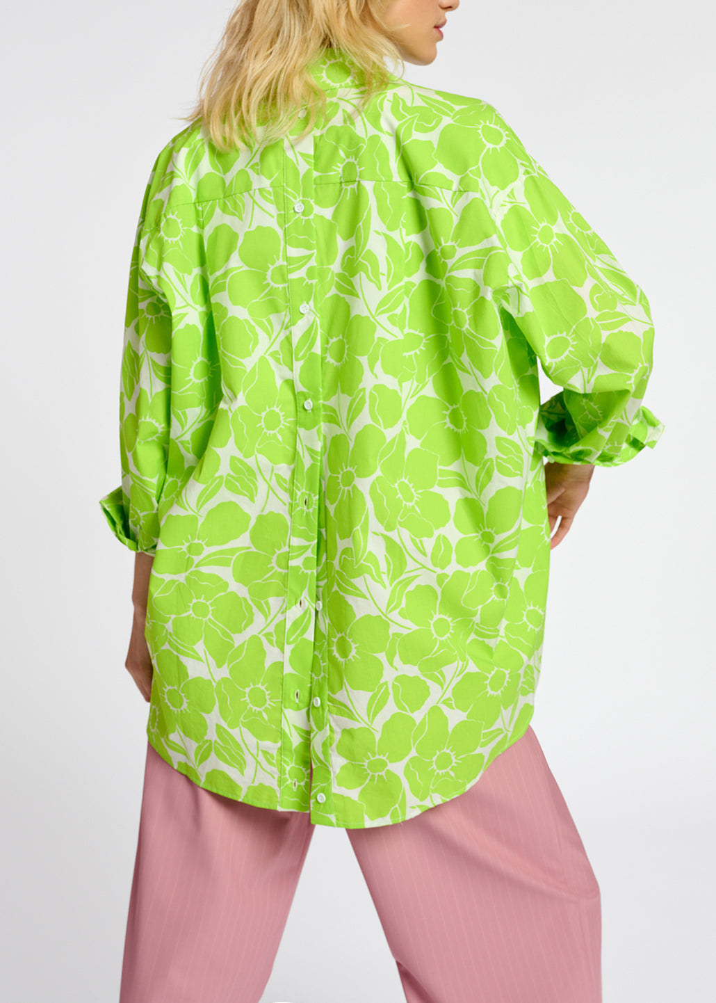 Lime green and white cotton shirt with floral print RE—SSENTIEL | Essentiel second hand