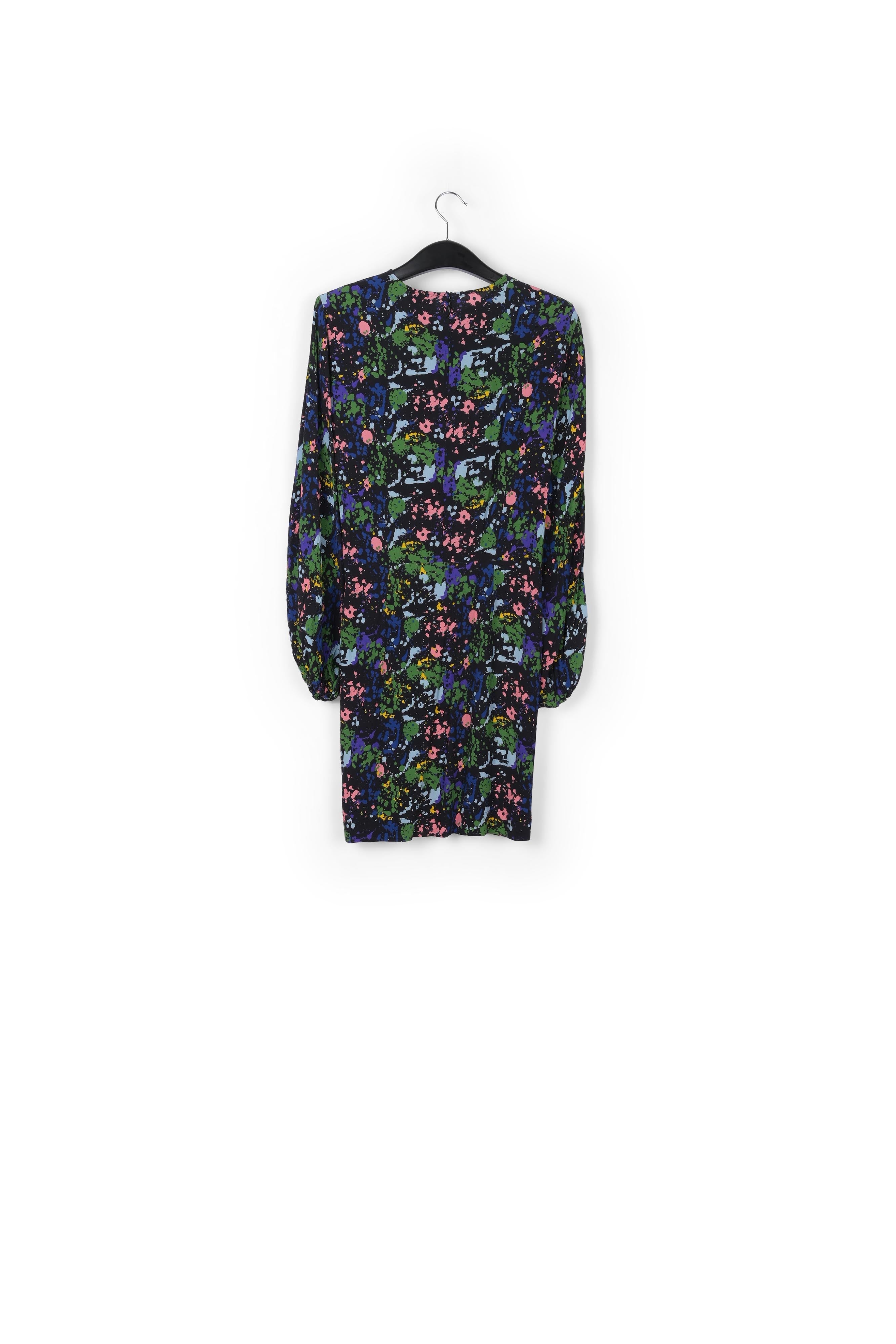 Mini-robe noire et bleue fleurie à taille cintrée RE—SSENTIEL | Essentiel second hand