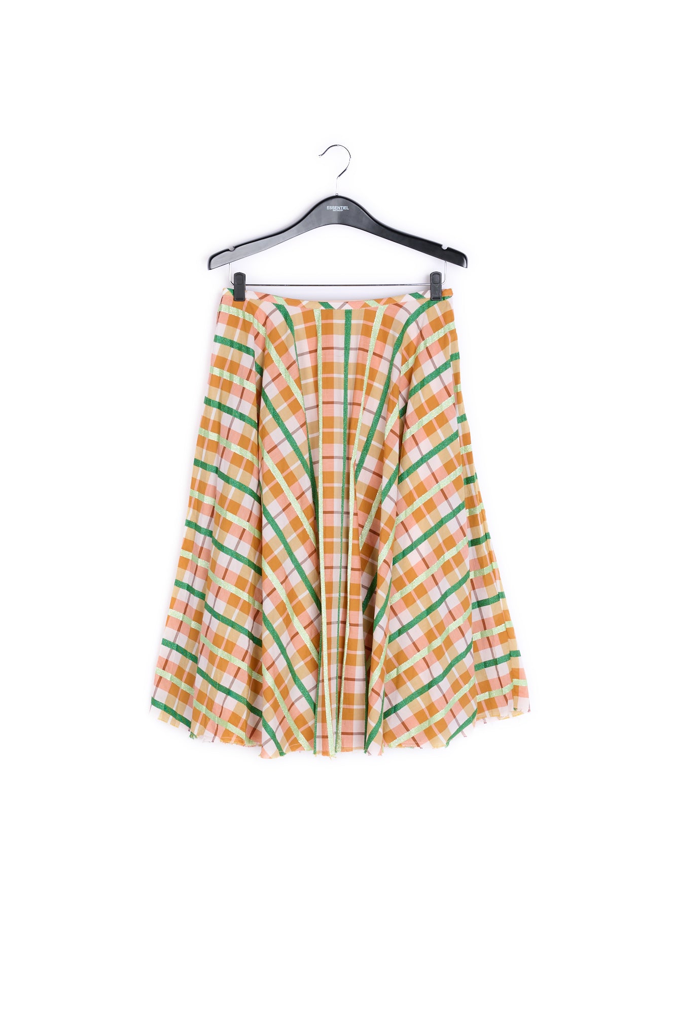 Beige and green plaid cotton-blend pleated skirt RE—SSENTIEL | Essentiel second hand