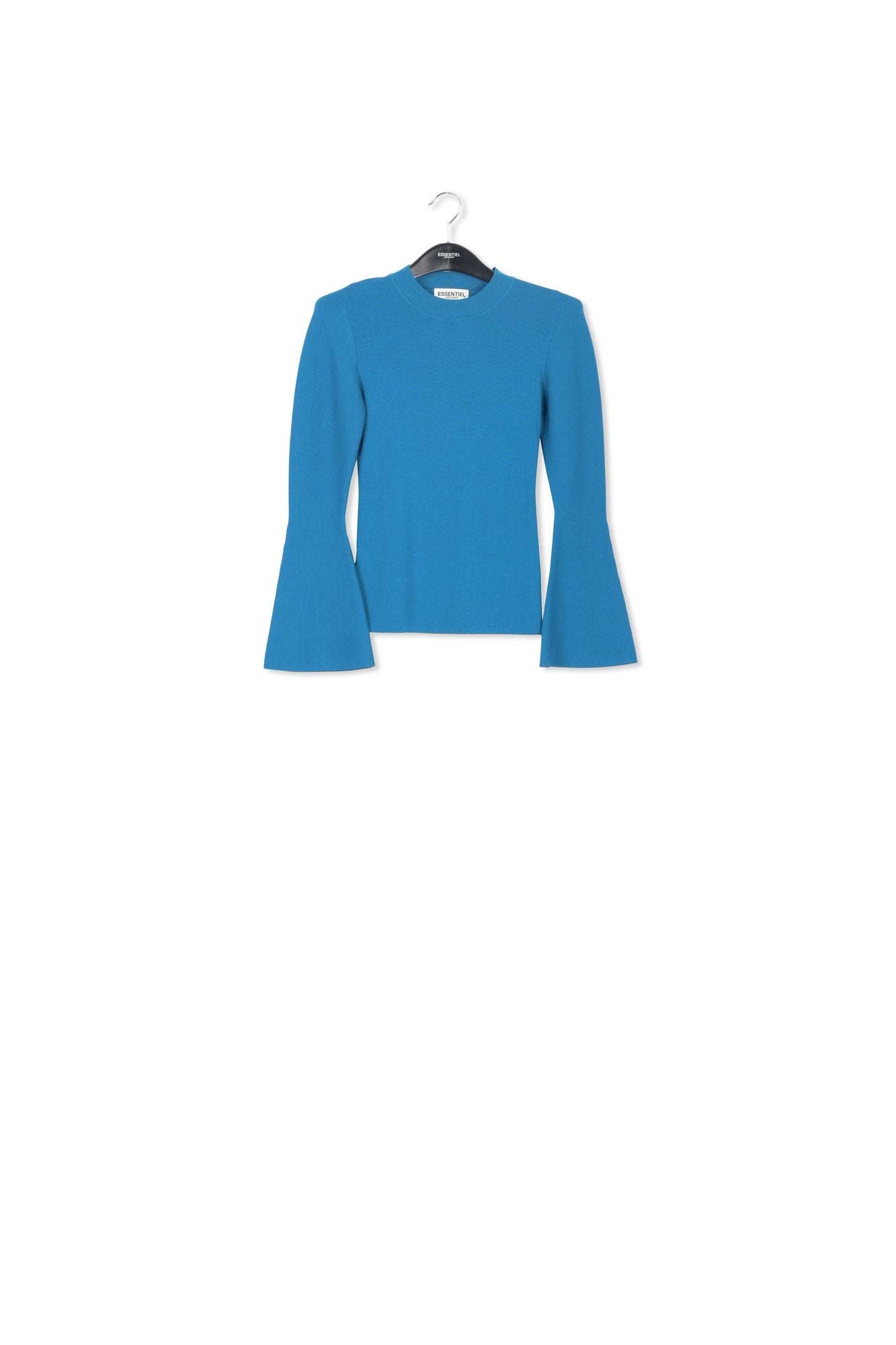Blue slim-fit knit sweater with trumpet sleeves RE—SSENTIEL | Essentiel second hand