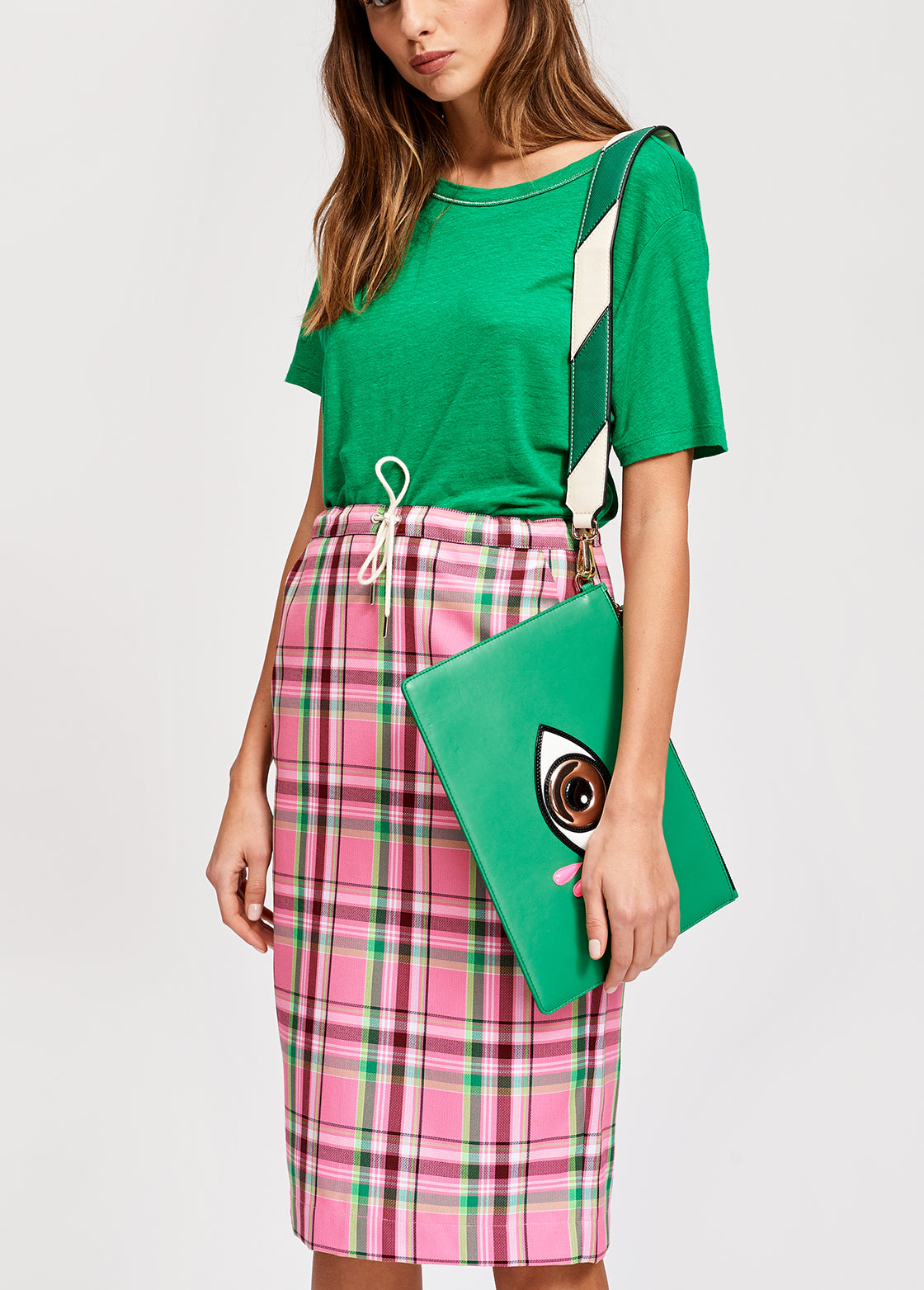 Pink plaid straight skirt RE—SSENTIEL | Essentiel second hand