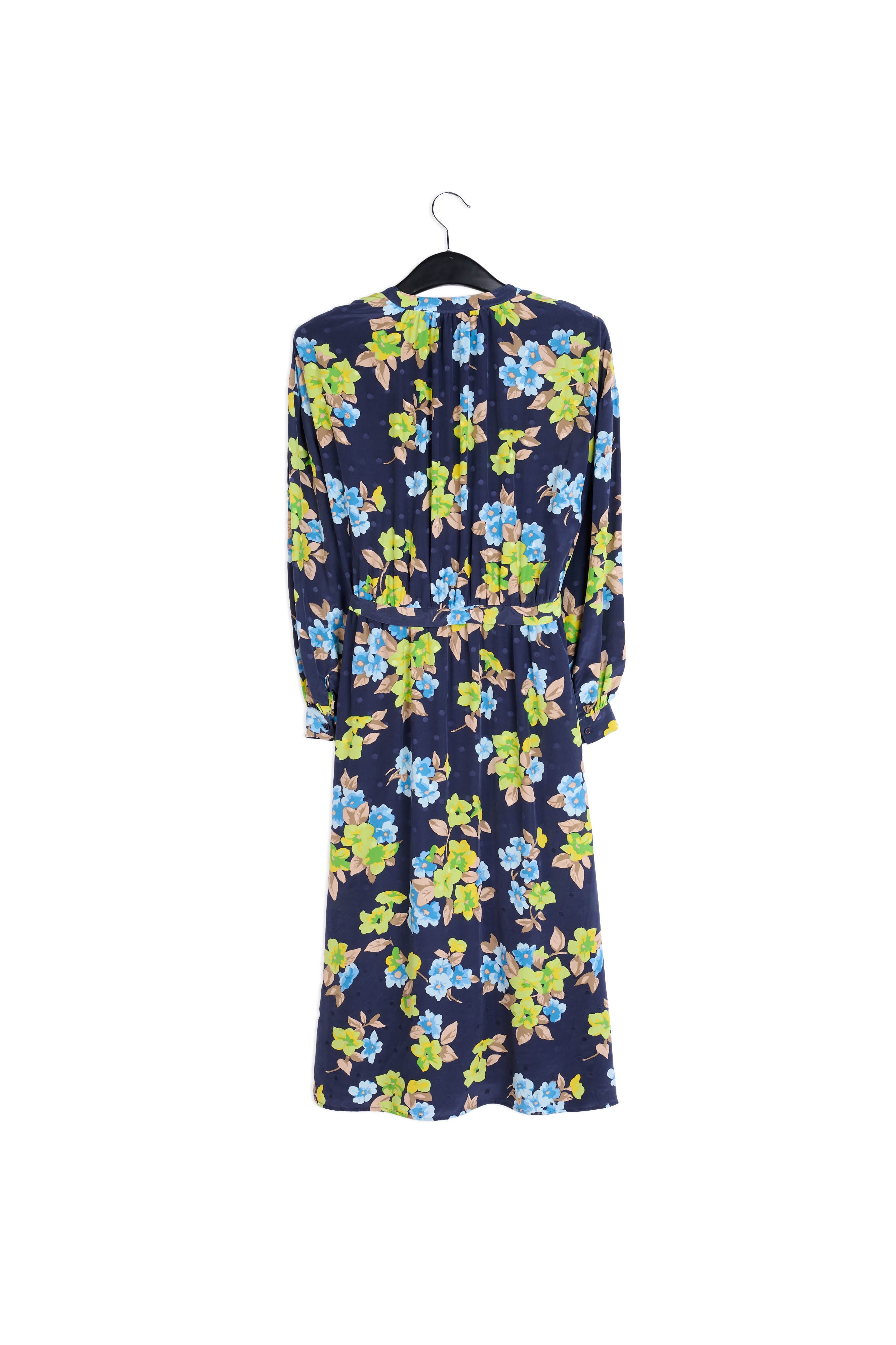 Dark blue floral and polka dot silk shirt dress RE—SSENTIEL | Essentiel second hand