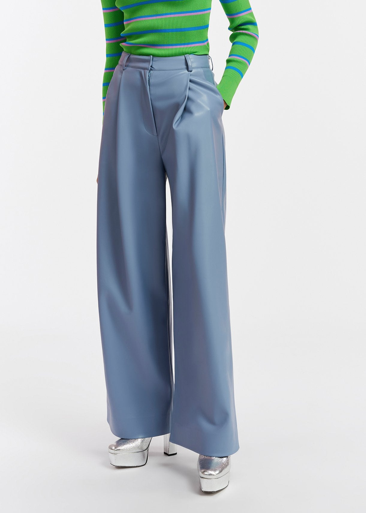 Powder blue faux leather pants RE—SSENTIEL | Essentiel second hand