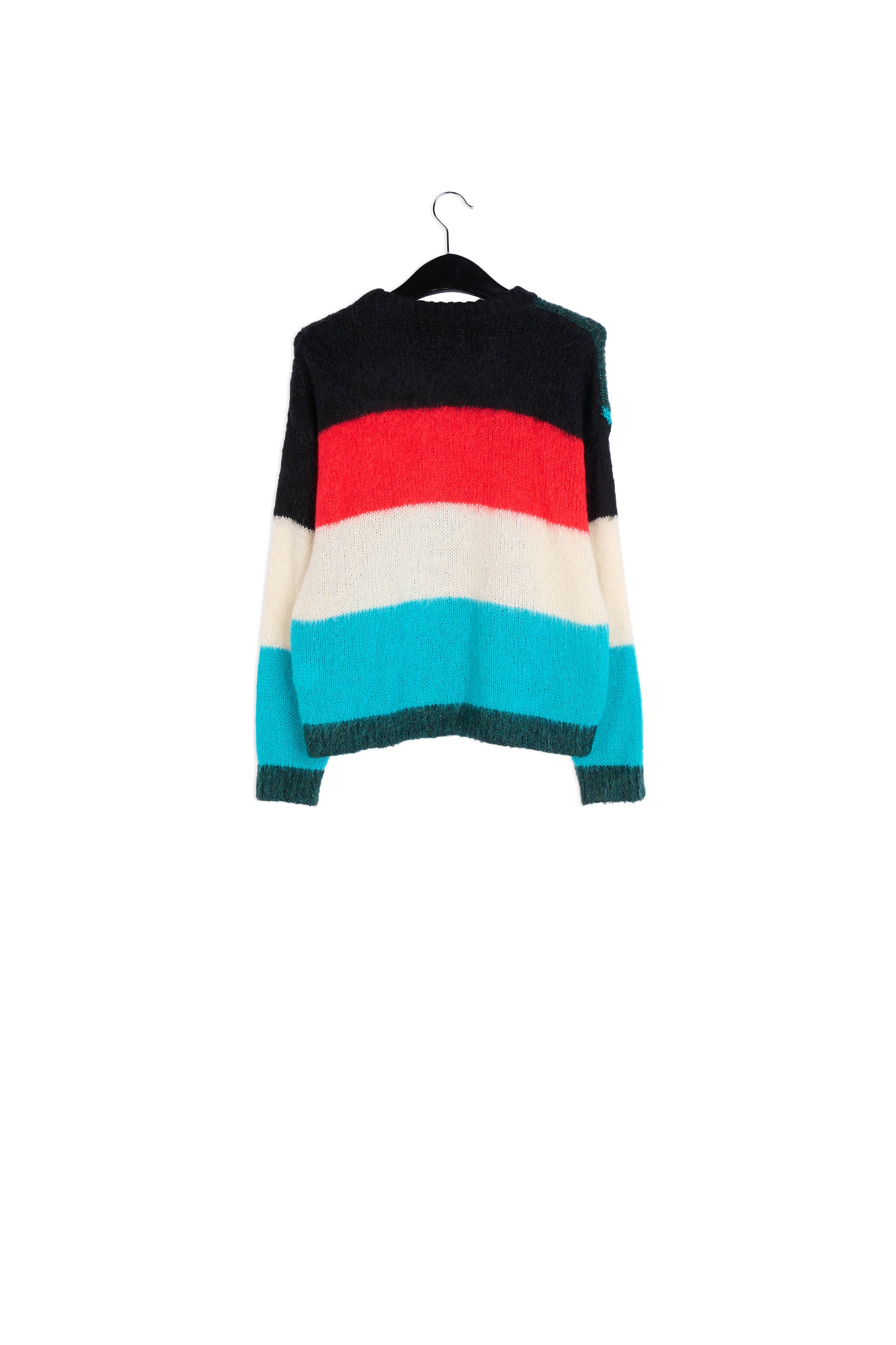 Dark green, blue and red intarsia-knitted sweater RE—SSENTIEL | Essentiel second hand