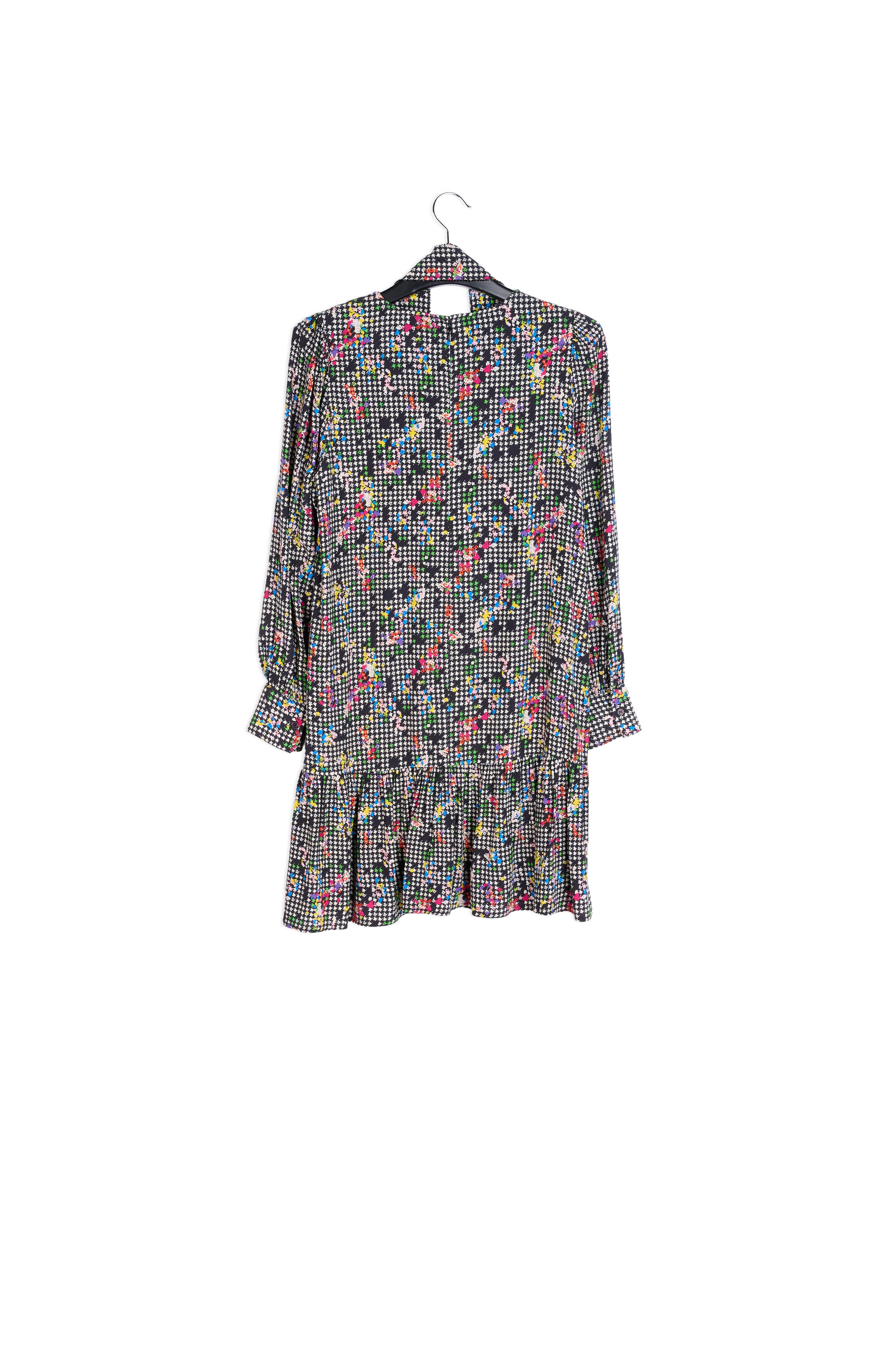 Zwart en witte mini-jurk met volantzoom RE—SSENTIEL | Essentiel second hand