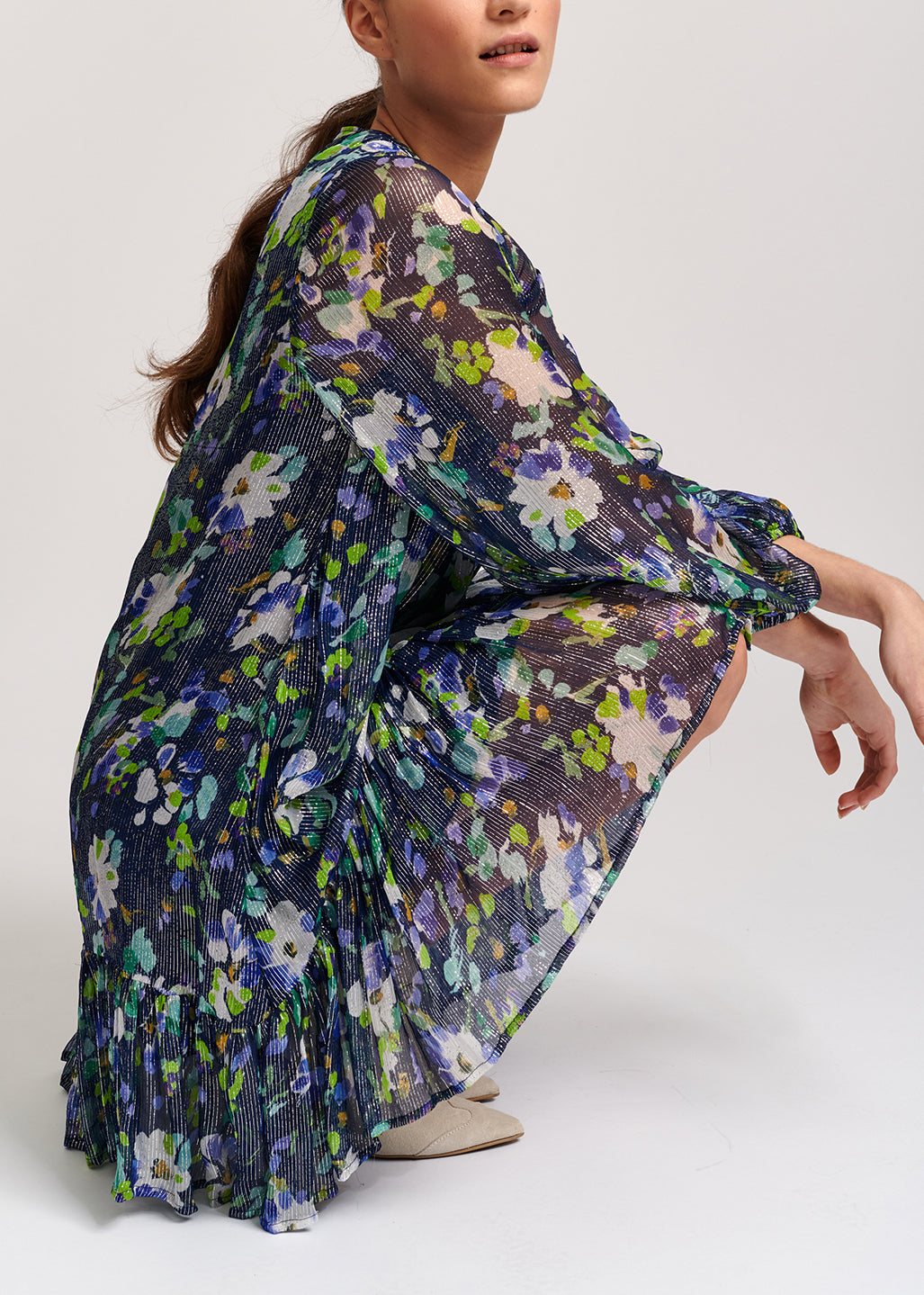 Dark blue floral-print a-line dress RE—SSENTIEL | Essentiel second hand