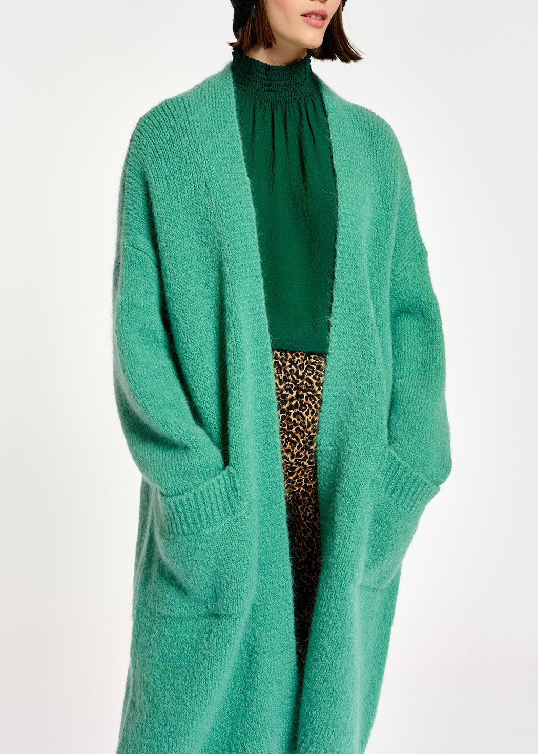 Teal midi-length mohair-blend cardigan RE—SSENTIEL | Essentiel second hand
