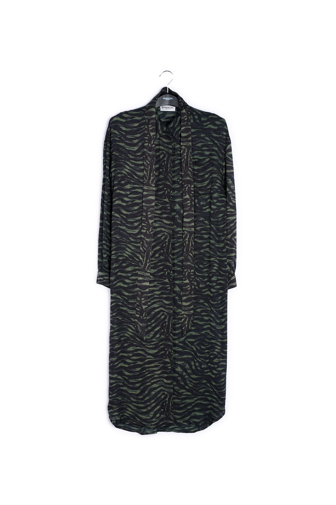 Green and black zebra print midi shirt dress RE—SSENTIEL | Essentiel second hand