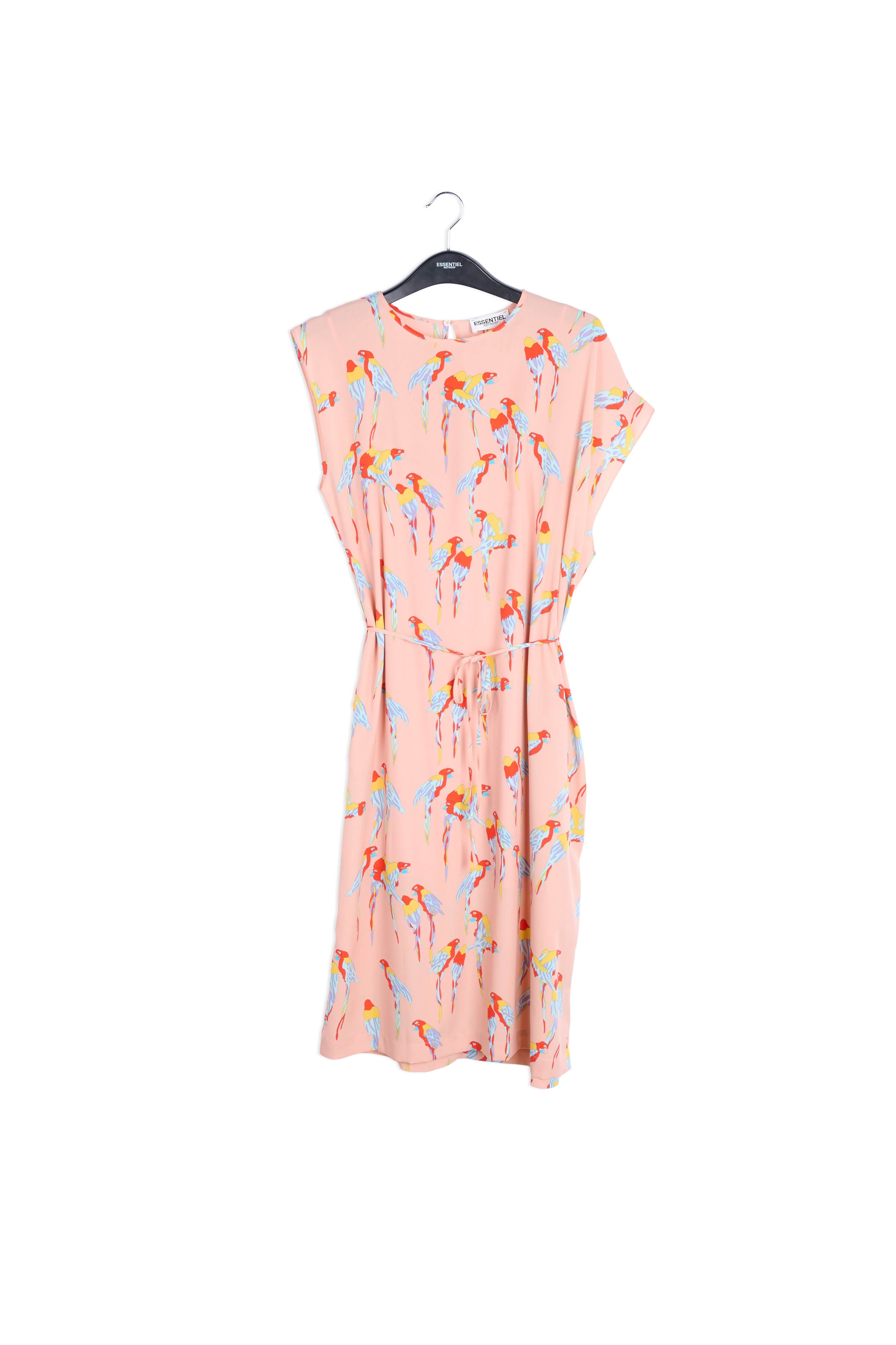 Pink asymmetric dress with parrots print RE—SSENTIEL | Essentiel second hand