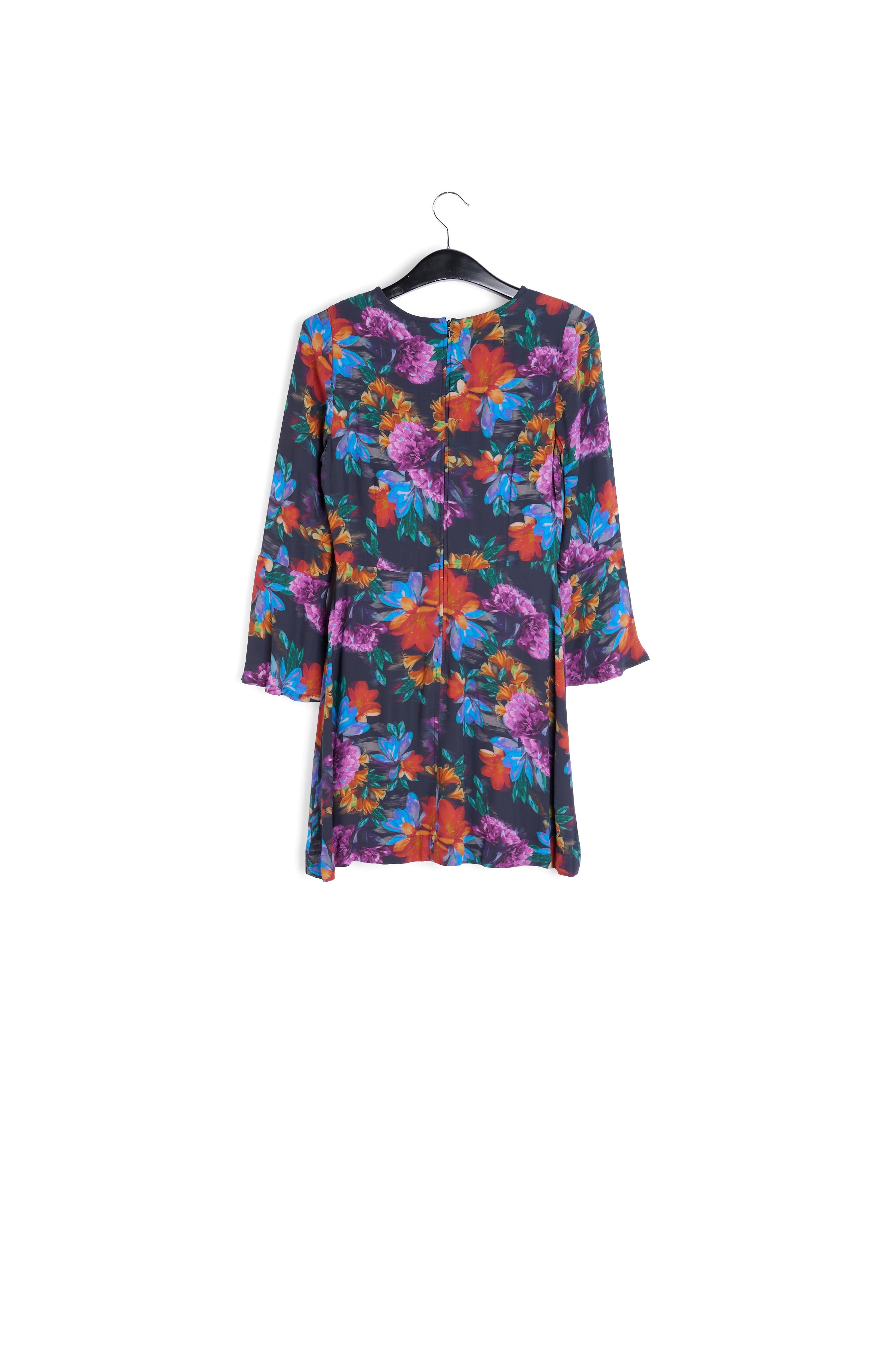 Mini-jurk met antracietgrijze, blauwe en oranje bloemenprint RE—SSENTIEL | Essentiel second hand