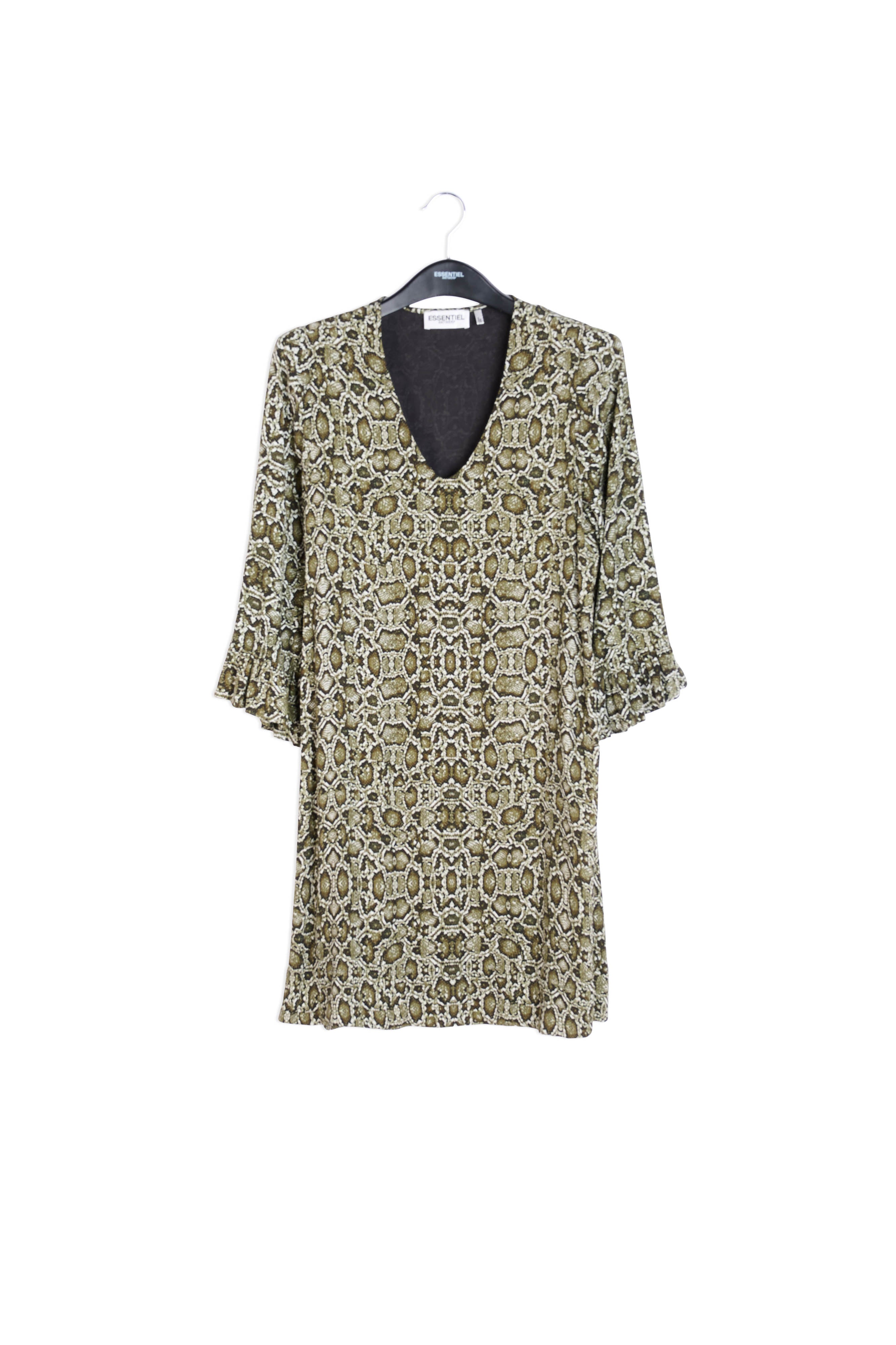 Kakigroene mini-jurk met slangenprint RE—SSENTIEL | Essentiel second hand