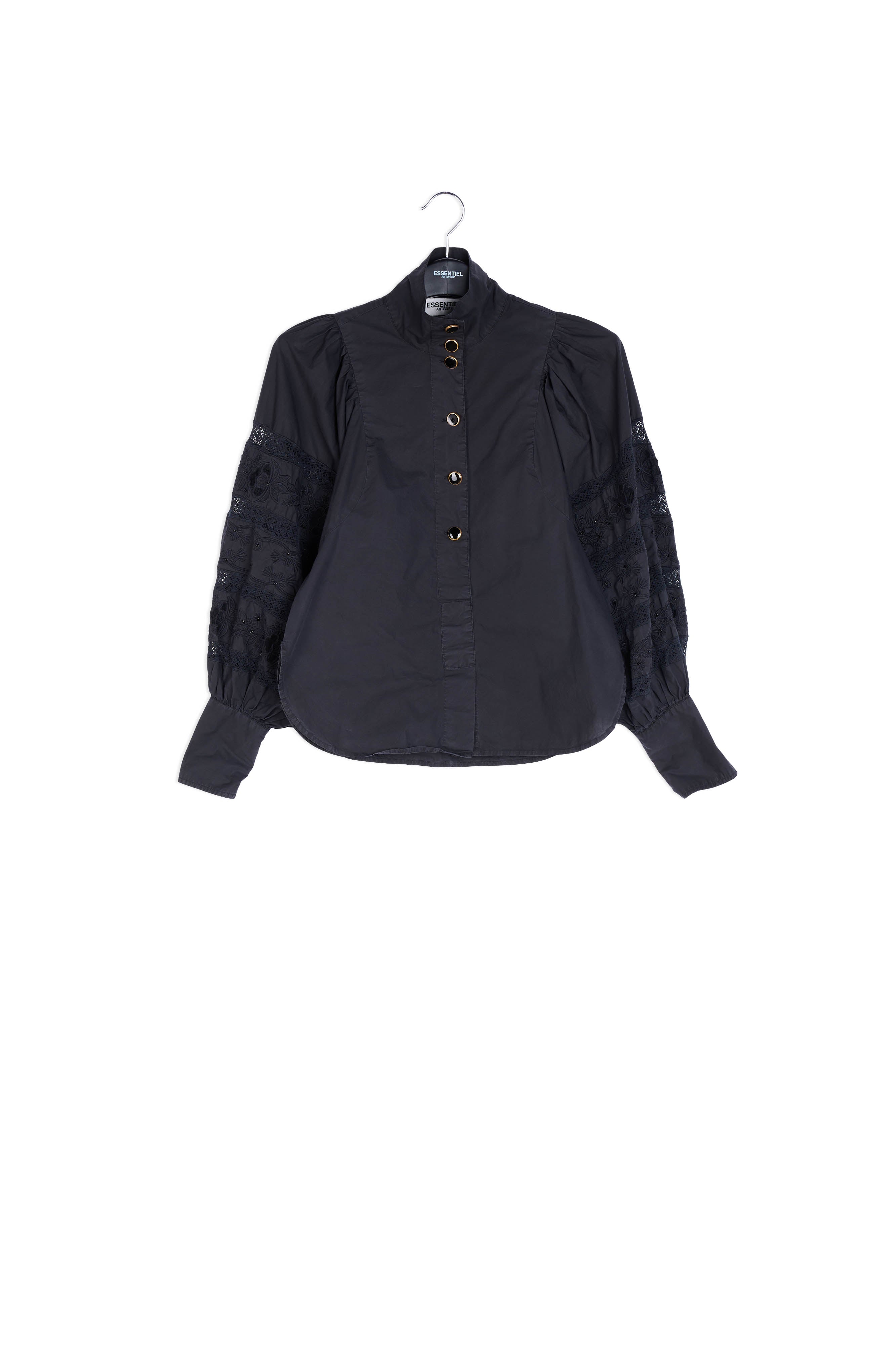 Black baloon sleeves cotton and lace shirt RE—SSENTIEL | Essentiel second hand