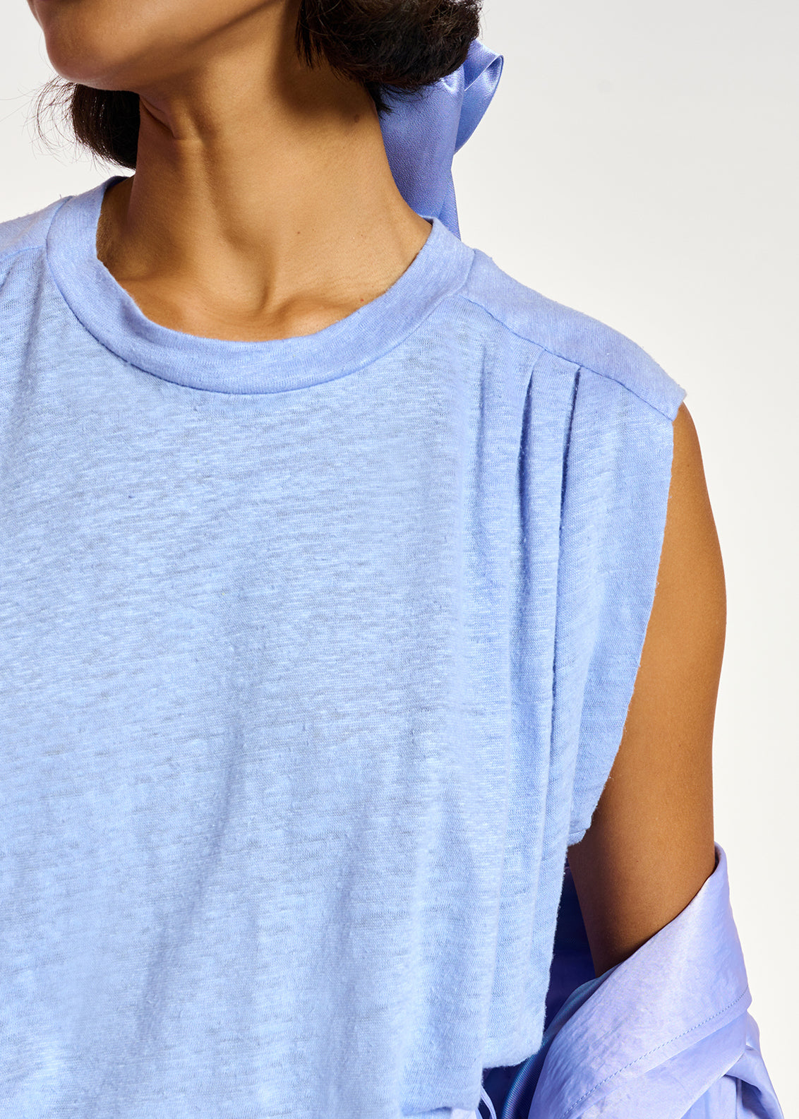 Blue linen sleeveless T-shirt RE—SSENTIEL | Essentiel second hand