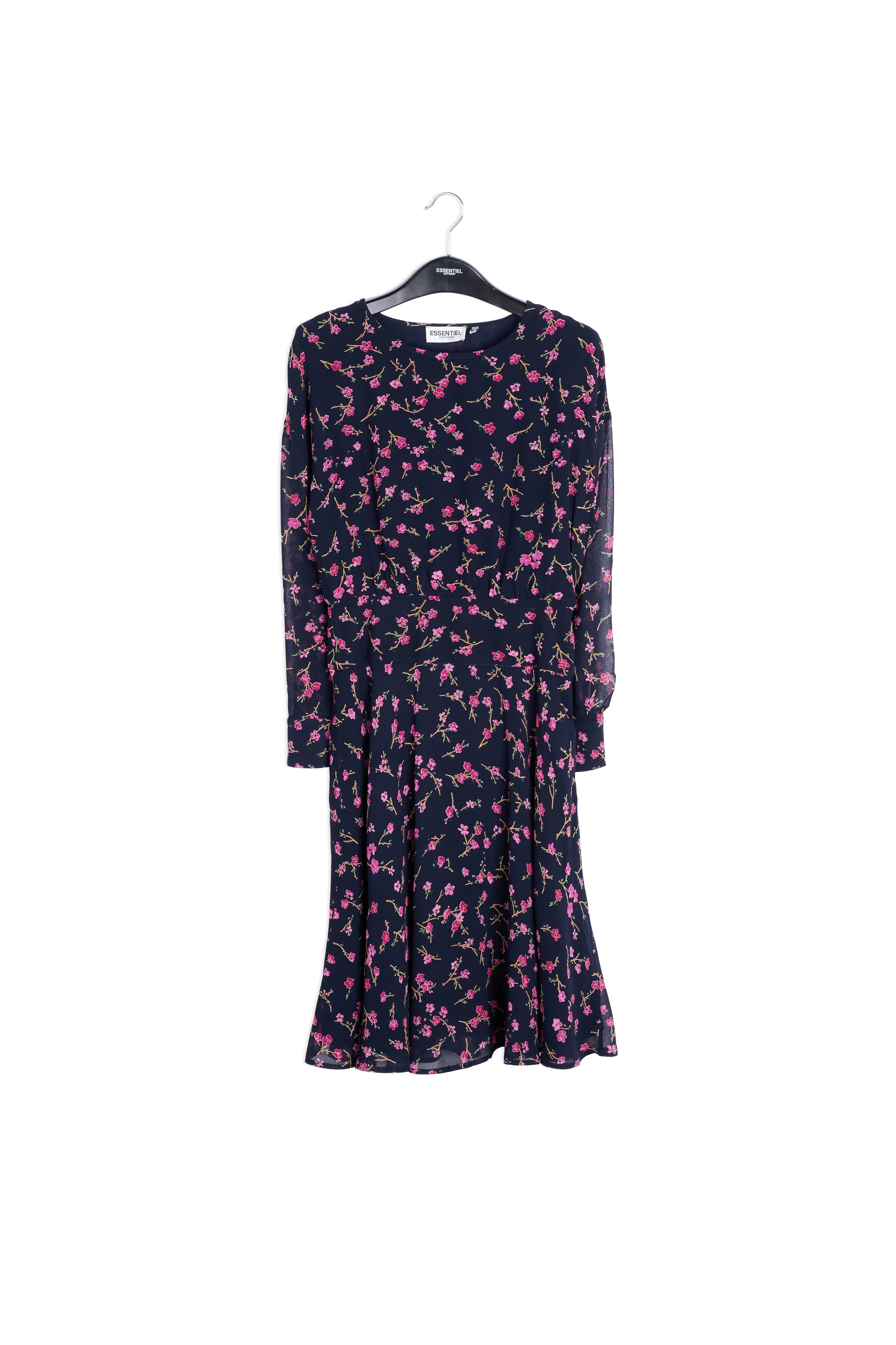 Dark blue cherry blossom print dress RE—SSENTIEL | Essentiel second hand