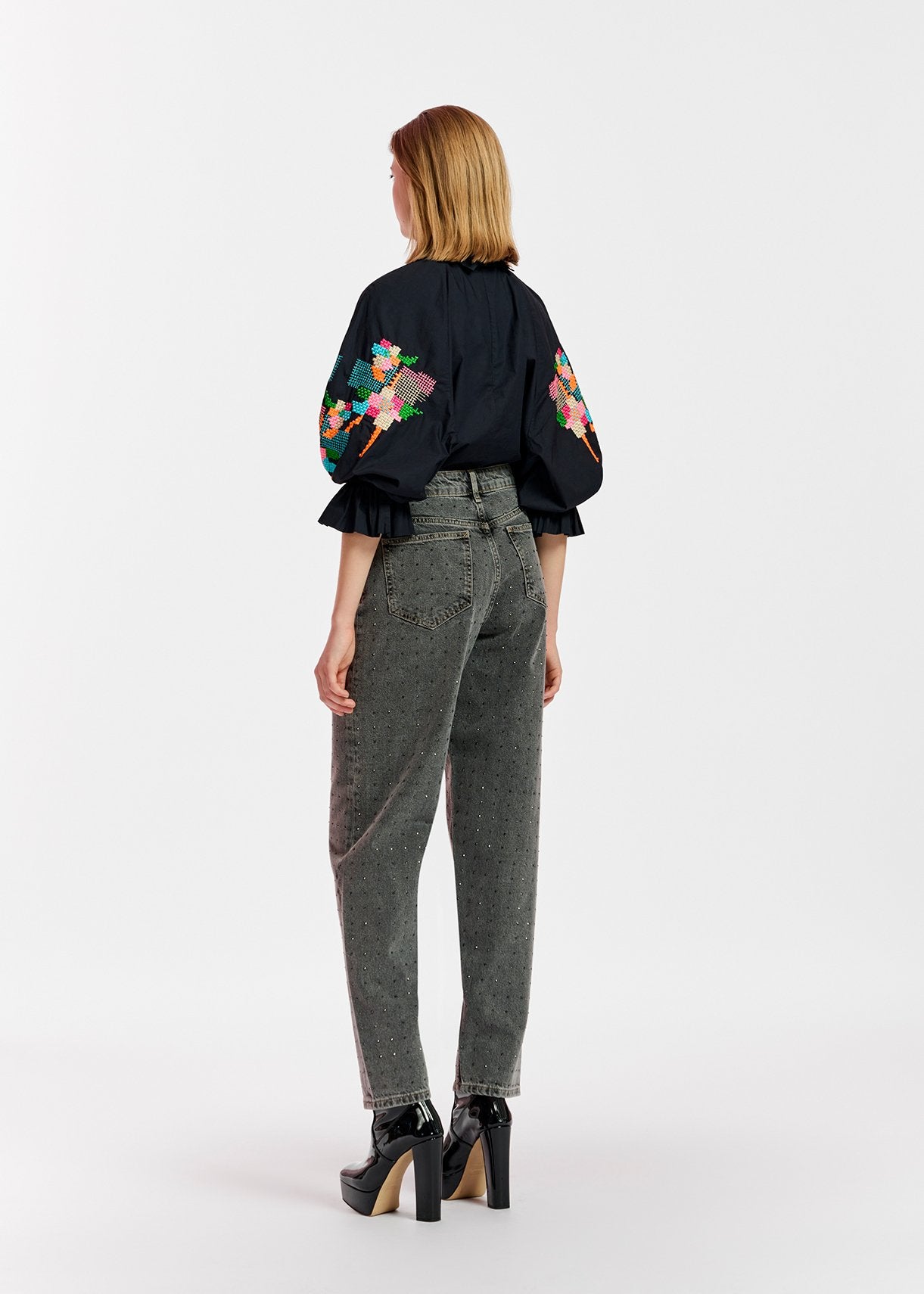 Black cotton top with stand-up collar RE—SSENTIEL | Essentiel second hand