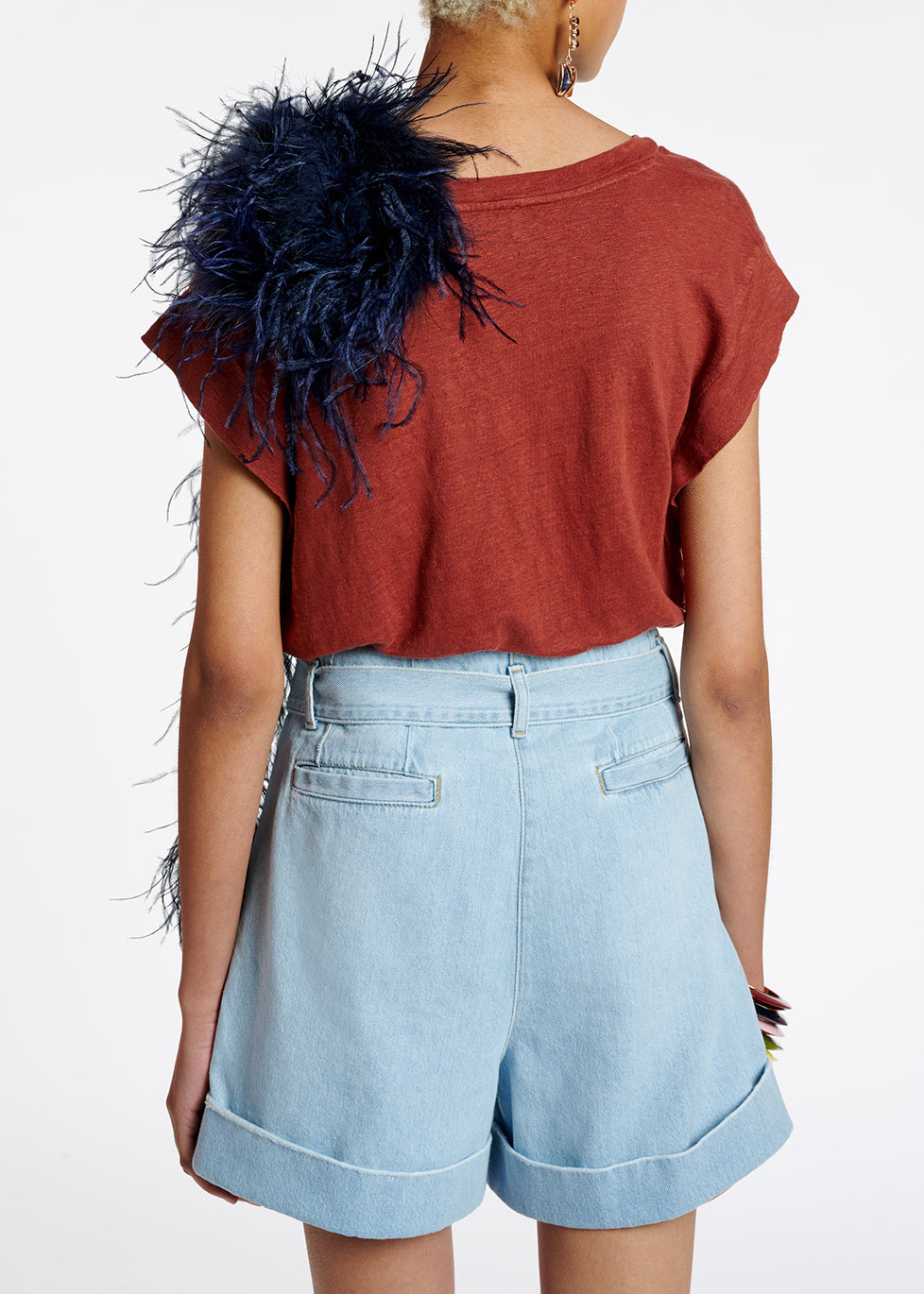 Burgundy linen V-neck T-shirt RE—SSENTIEL | Essentiel second hand