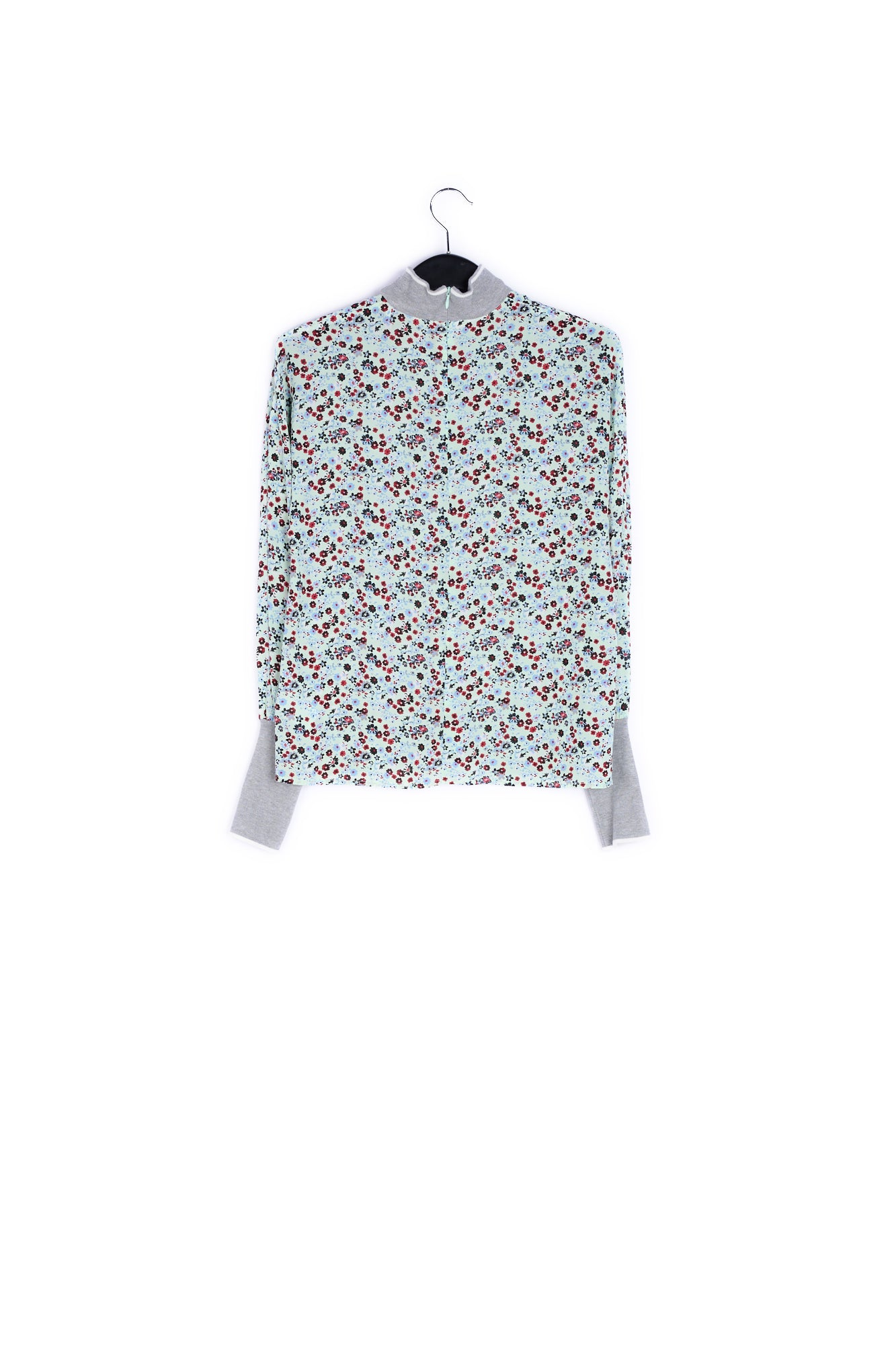 Muntgroene top met bloemenprint en contrasterende boorden RE—SSENTIEL | Essentiel second hand