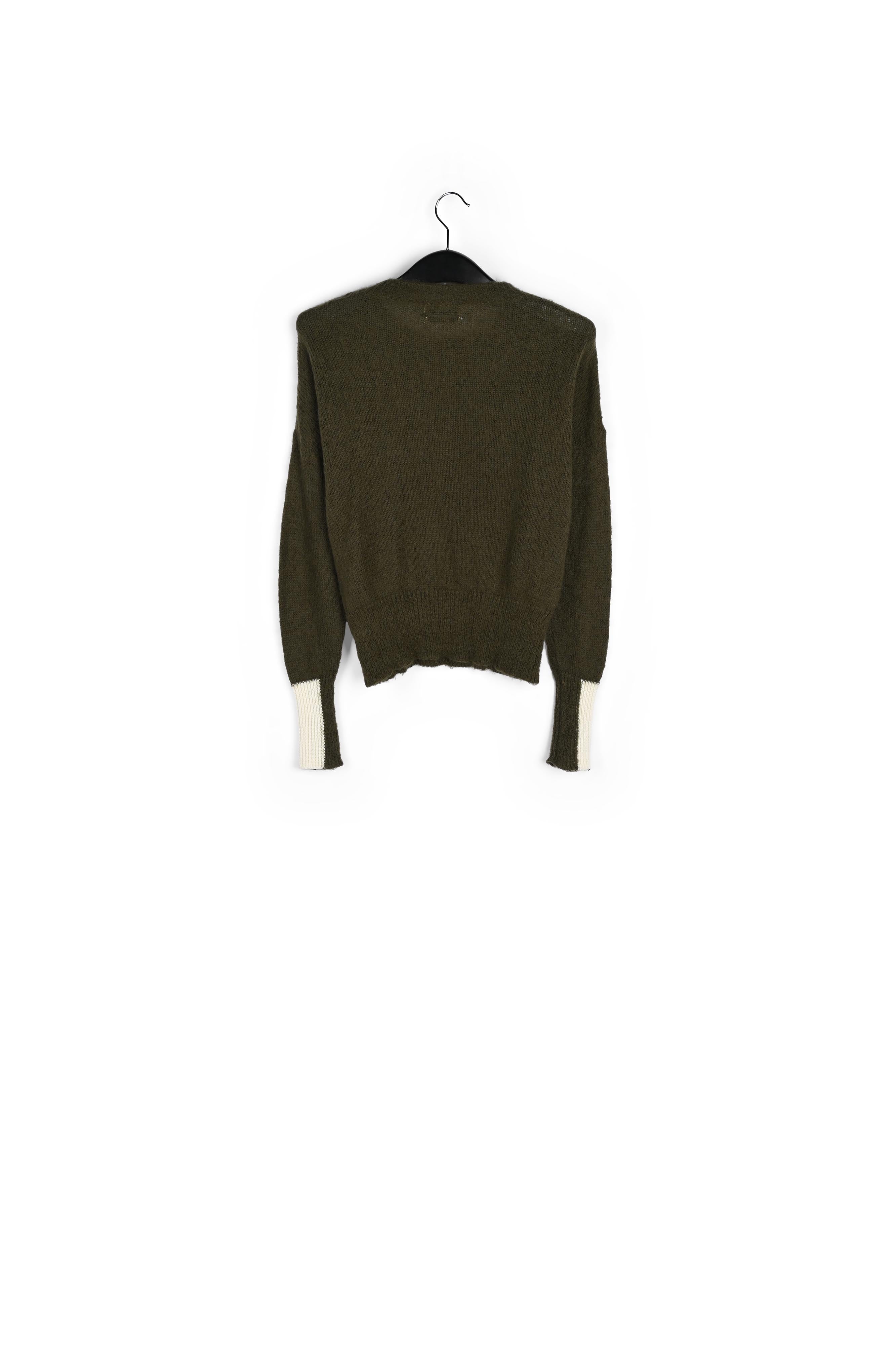 Khaki green light knit sweater with contrasting cuffs RE—SSENTIEL | Essentiel second hand