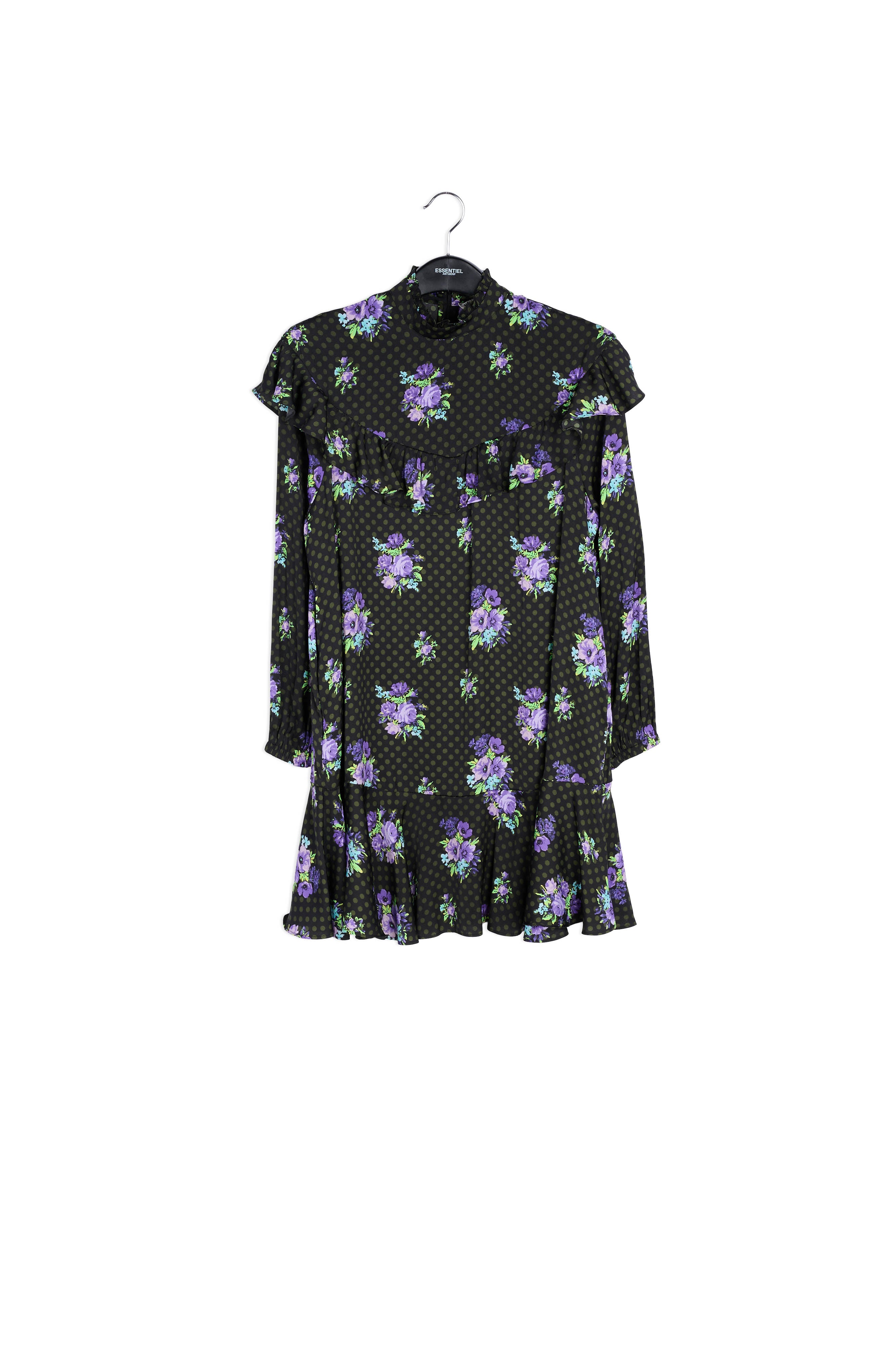 Black and purple ruffled a-line dress RE—SSENTIEL | Essentiel second hand