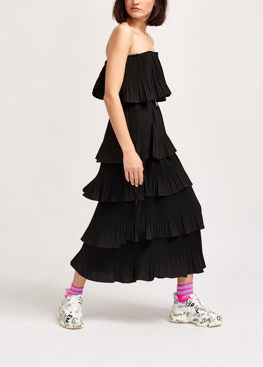 Black tiered strapless dress RE—SSENTIEL | Essentiel second hand