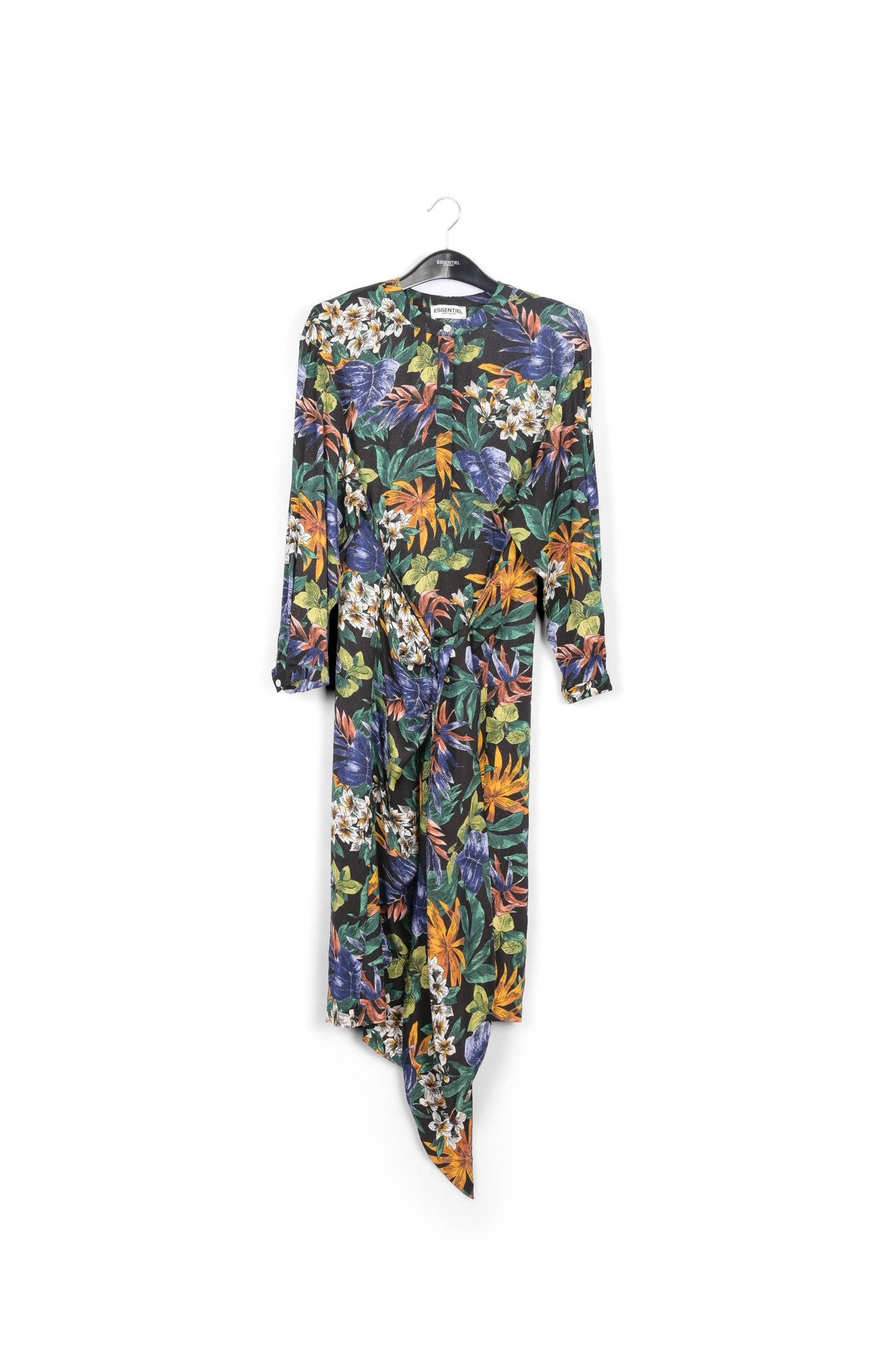 Blue, green and orange floral-print midi dress RE—SSENTIEL | Essentiel second hand