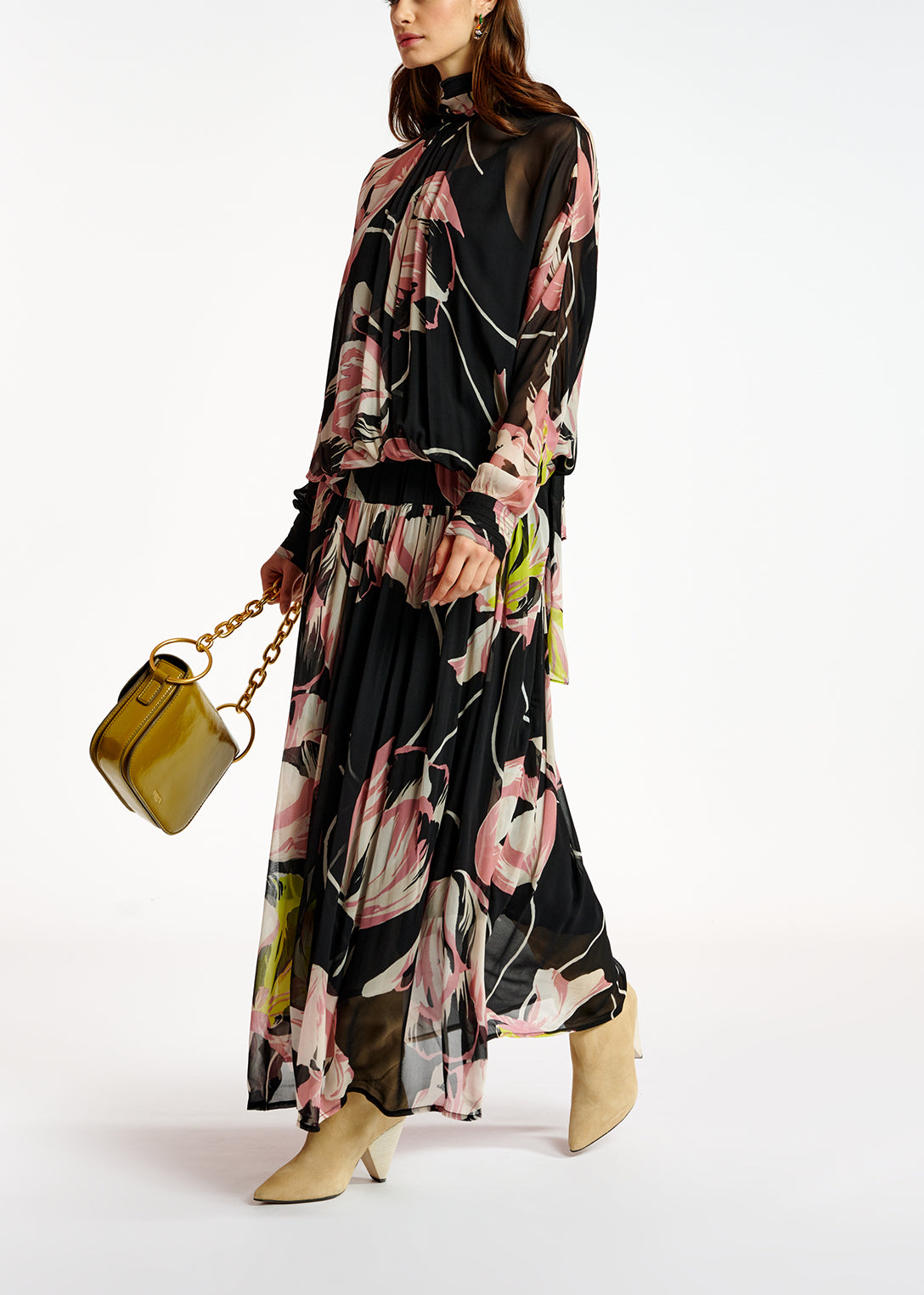 Black floral-print voluminous maxi dress RE—SSENTIEL | Essentiel second hand