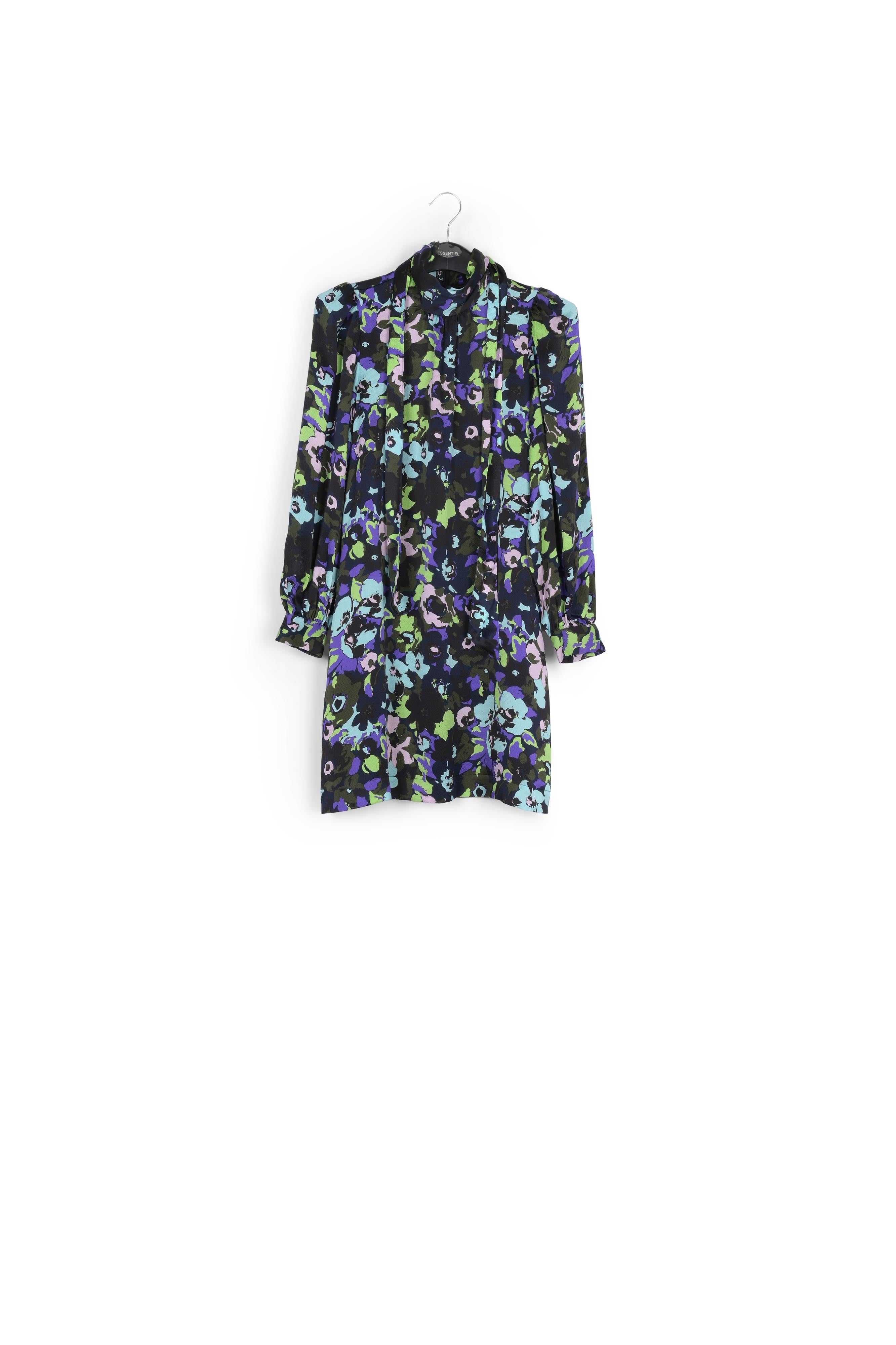 Turquoise zijden mini-jurk met bloemen RE—SSENTIEL | Essentiel second hand