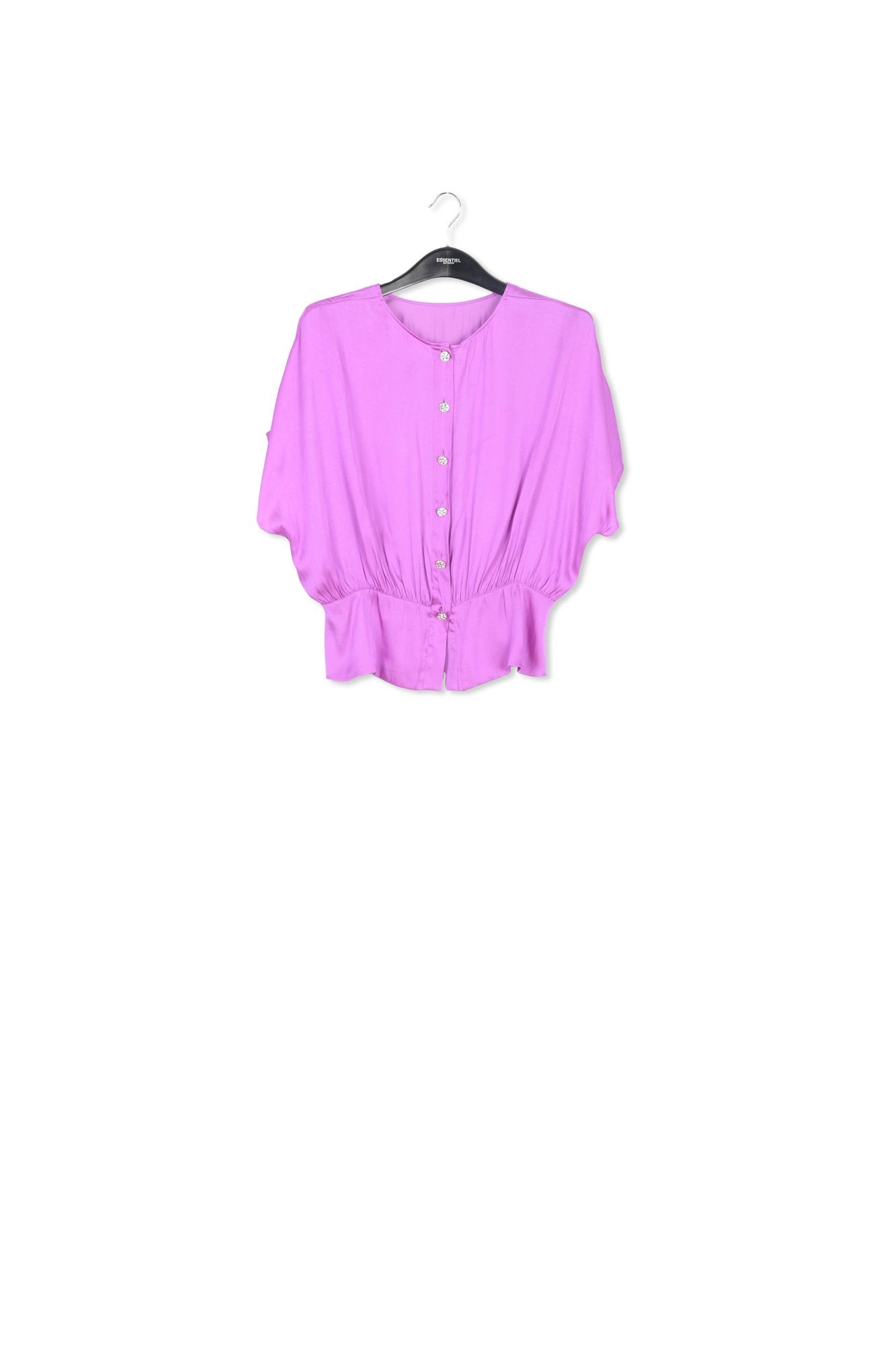 Paarse top met korte mouwen en strasknopen RE—SSENTIEL | Essentiel second hand