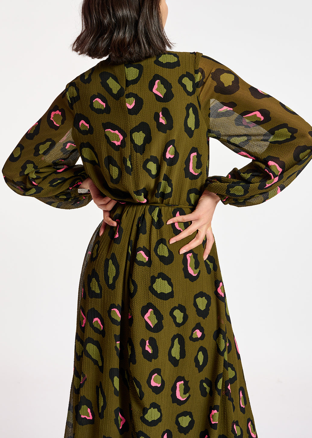 Khaki leopard-print midi-length dress RE—SSENTIEL | Essentiel second hand