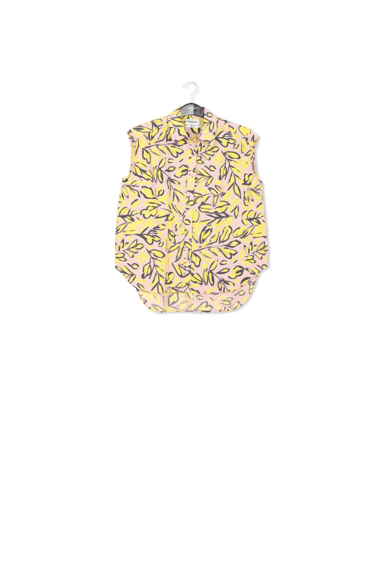 Beige sleeveless cotton shirt with floral print RE—SSENTIEL | Essentiel second hand