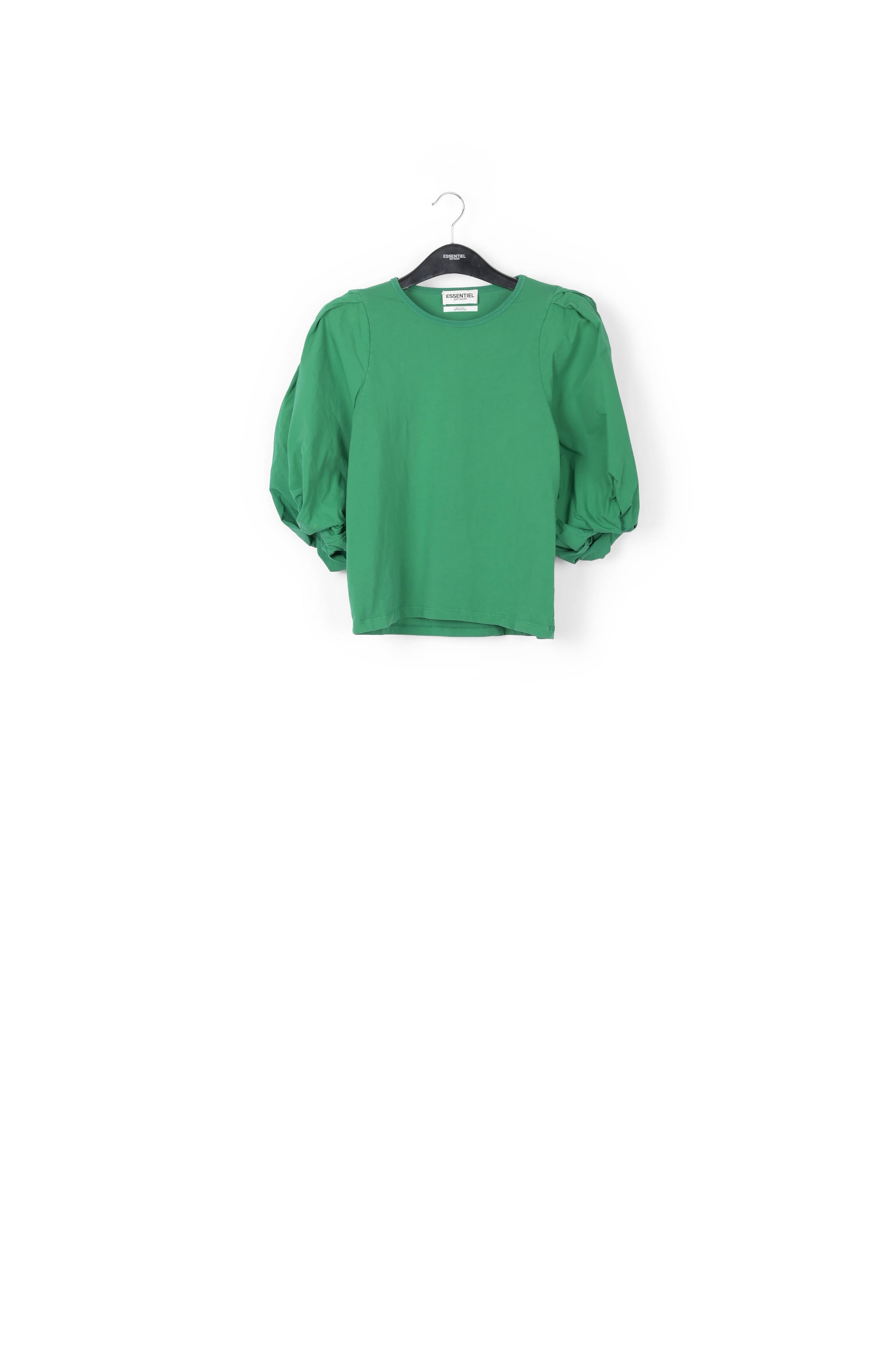 Green jersey T-shirt with cotton-poplin sleeves RE—SSENTIEL | Essentiel second hand