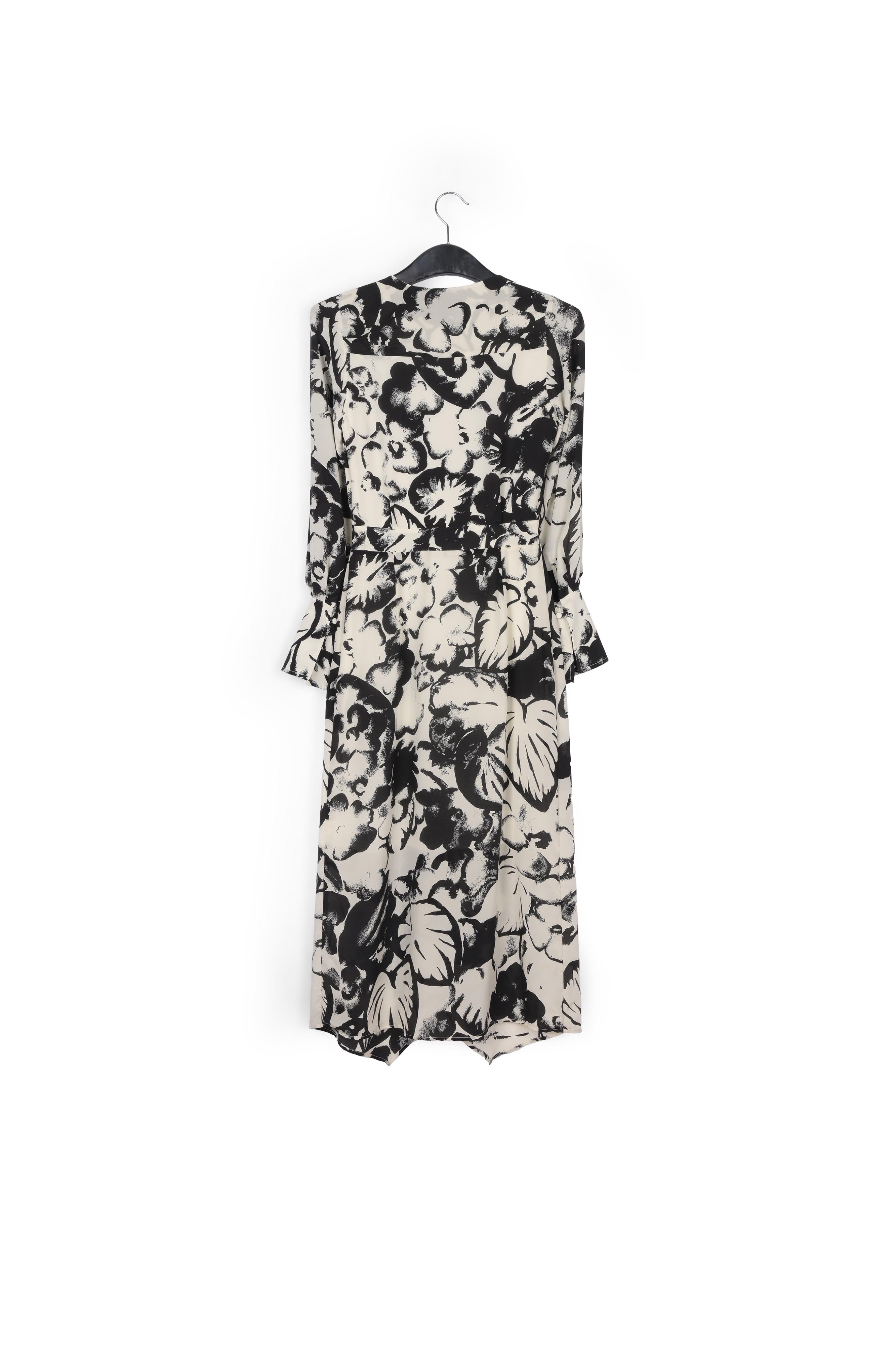 Robe midi blanc cassé en soie à imprimé botanique RE—SSENTIEL | Essentiel second hand