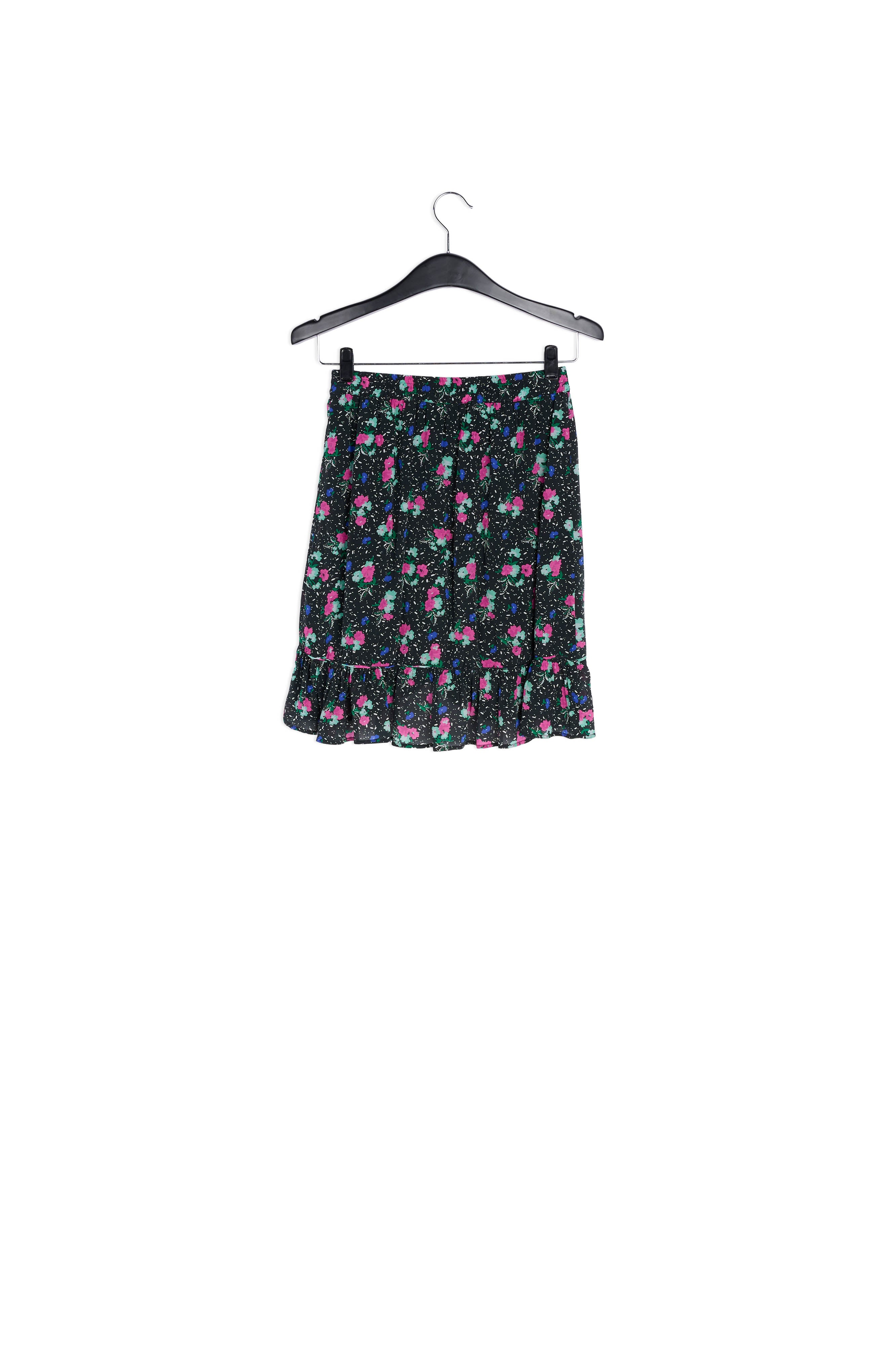 Jupe mini noire à fleurs avec volant RE—SSENTIEL | Essentiel second hand