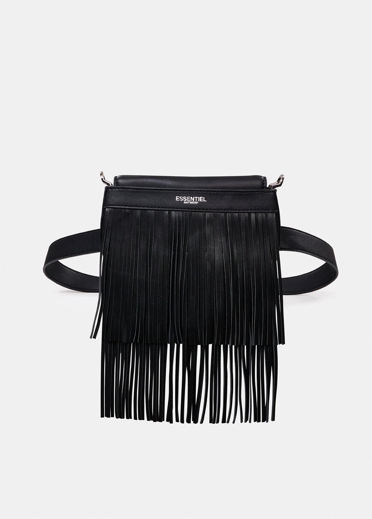 Black fringed shoulder belt bag RE—SSENTIEL | Essentiel second hand