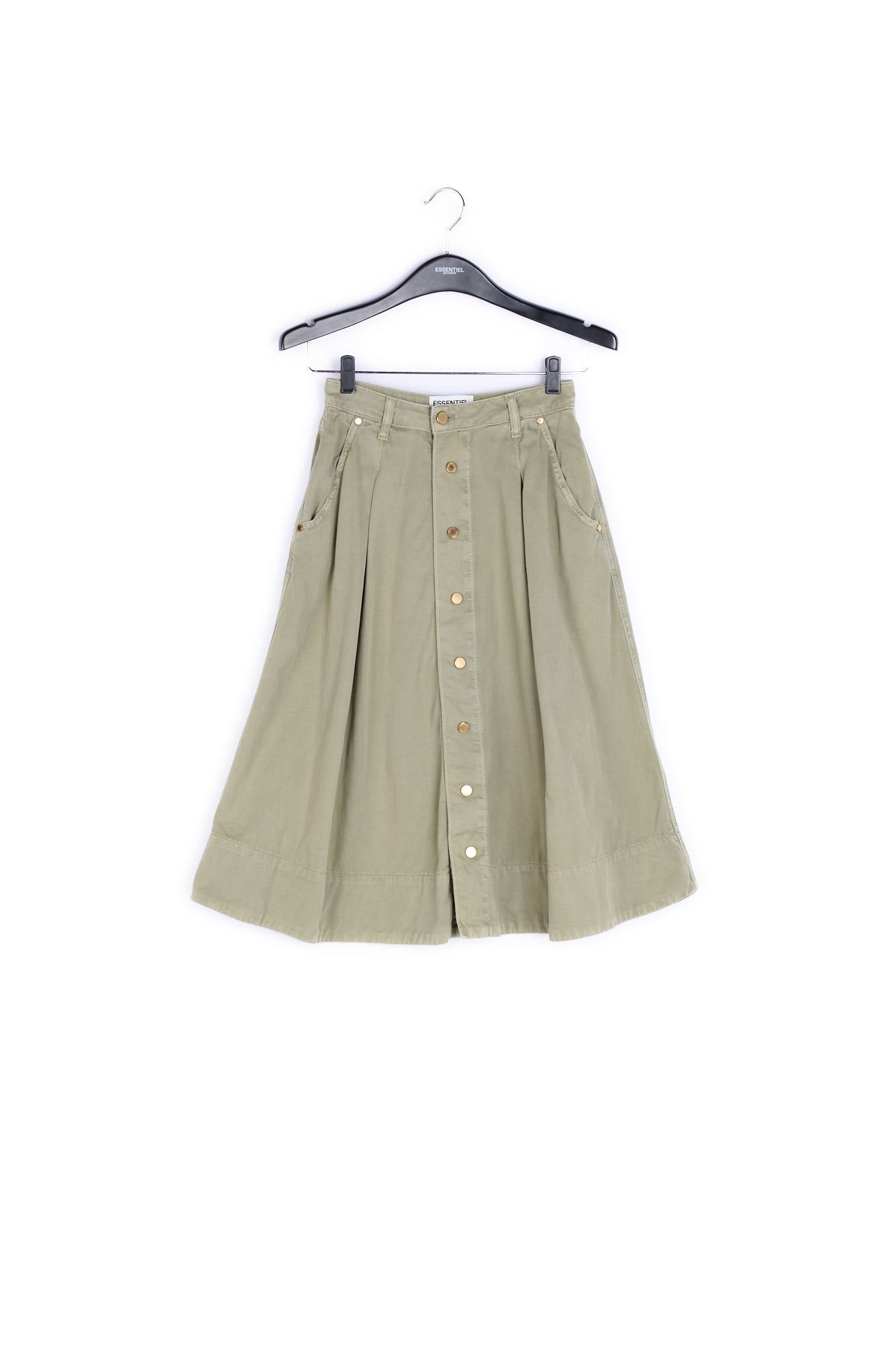 Jupe midi vert kaki à plis RE—SSENTIEL | Essentiel second hand