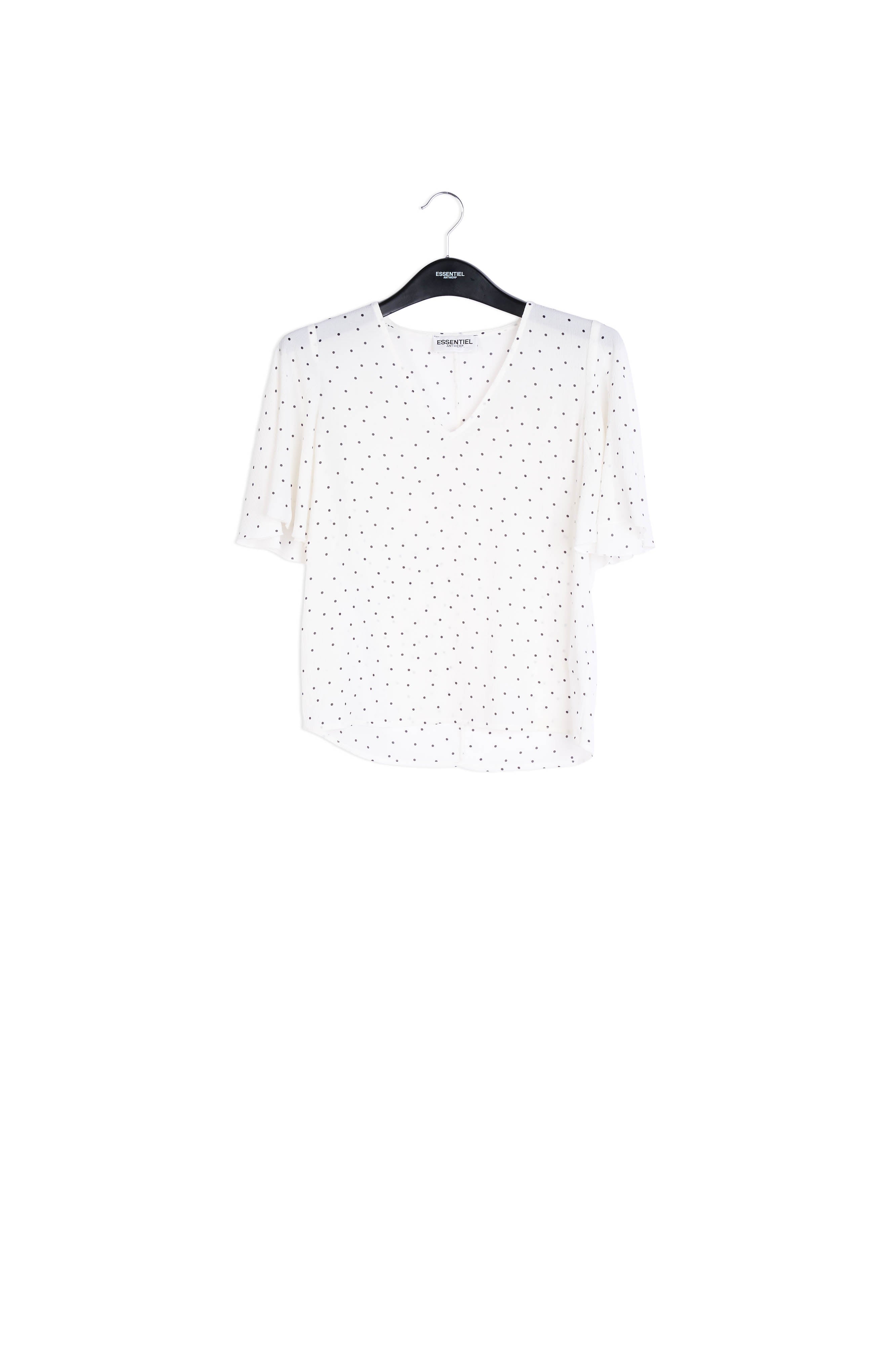 White polka dot v-neck top RE—SSENTIEL | Essentiel second hand