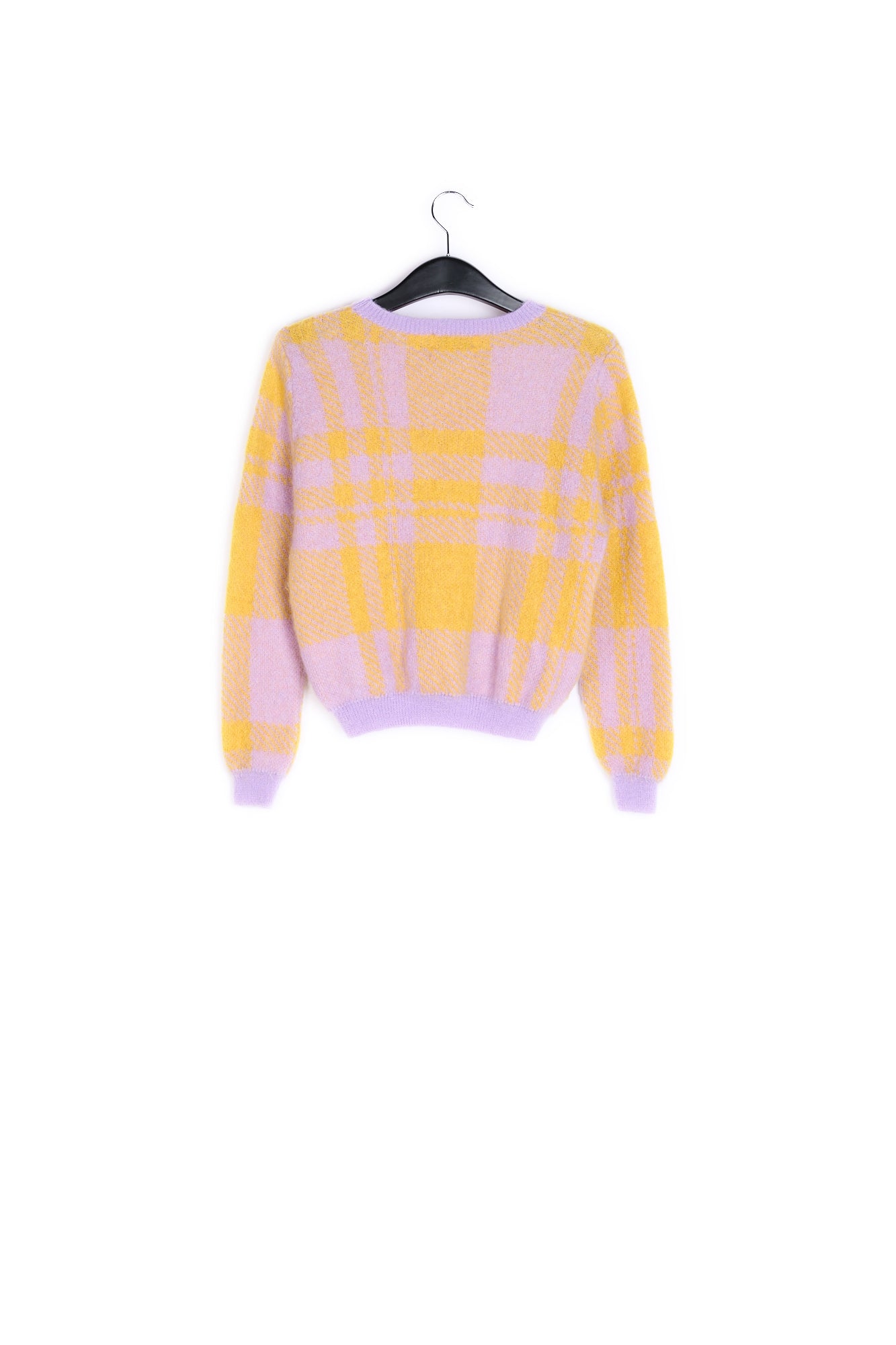 Lilac and yellow soft mohair plaid sweater RE—SSENTIEL | Essentiel second hand