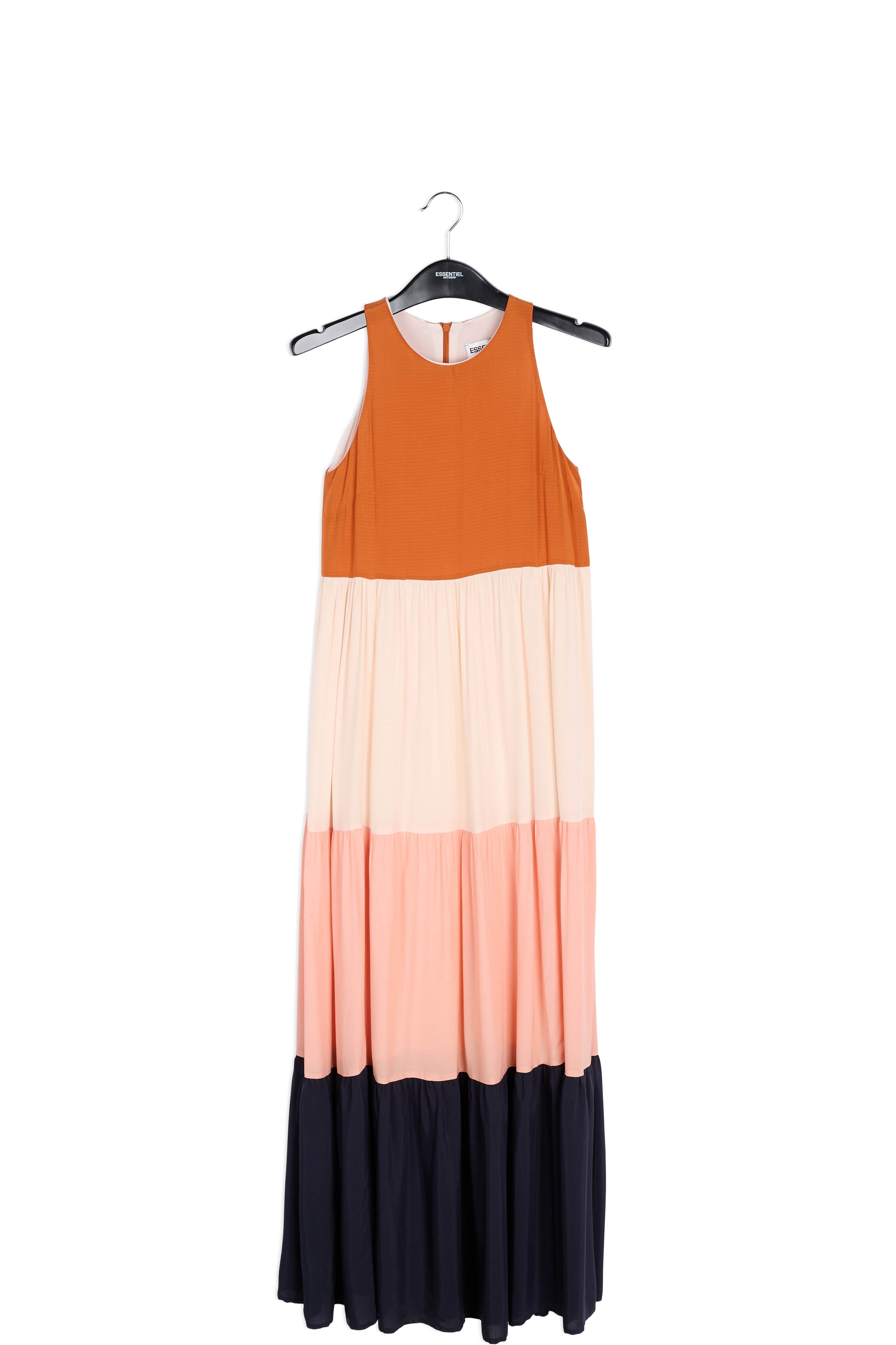 Maxi robe brune, rose clair et bleu foncé RE—SSENTIEL | Essentiel second hand