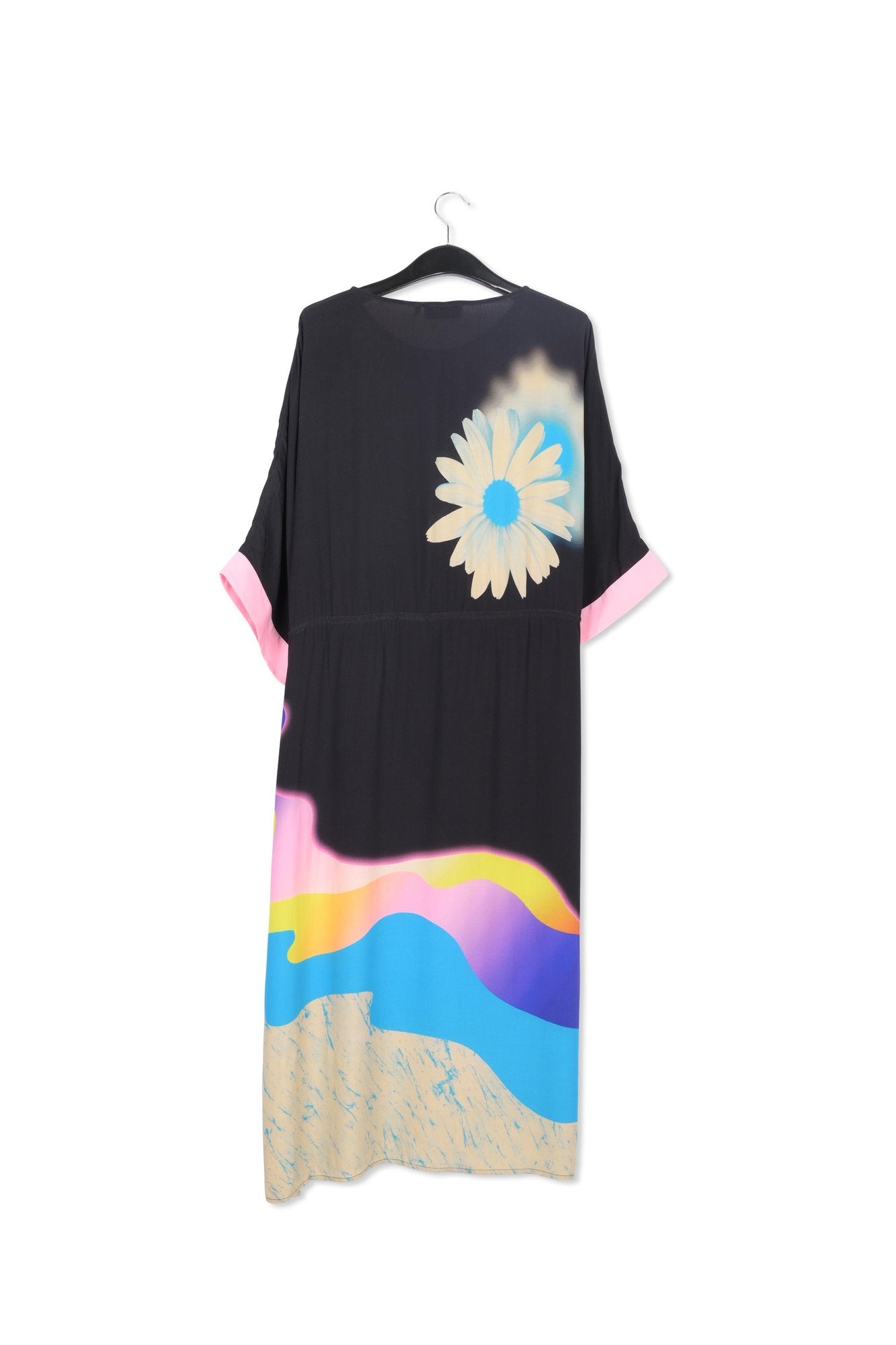 Zwarte midi-jurk met kleurrijke print RE—SSENTIEL | Essentiel second hand