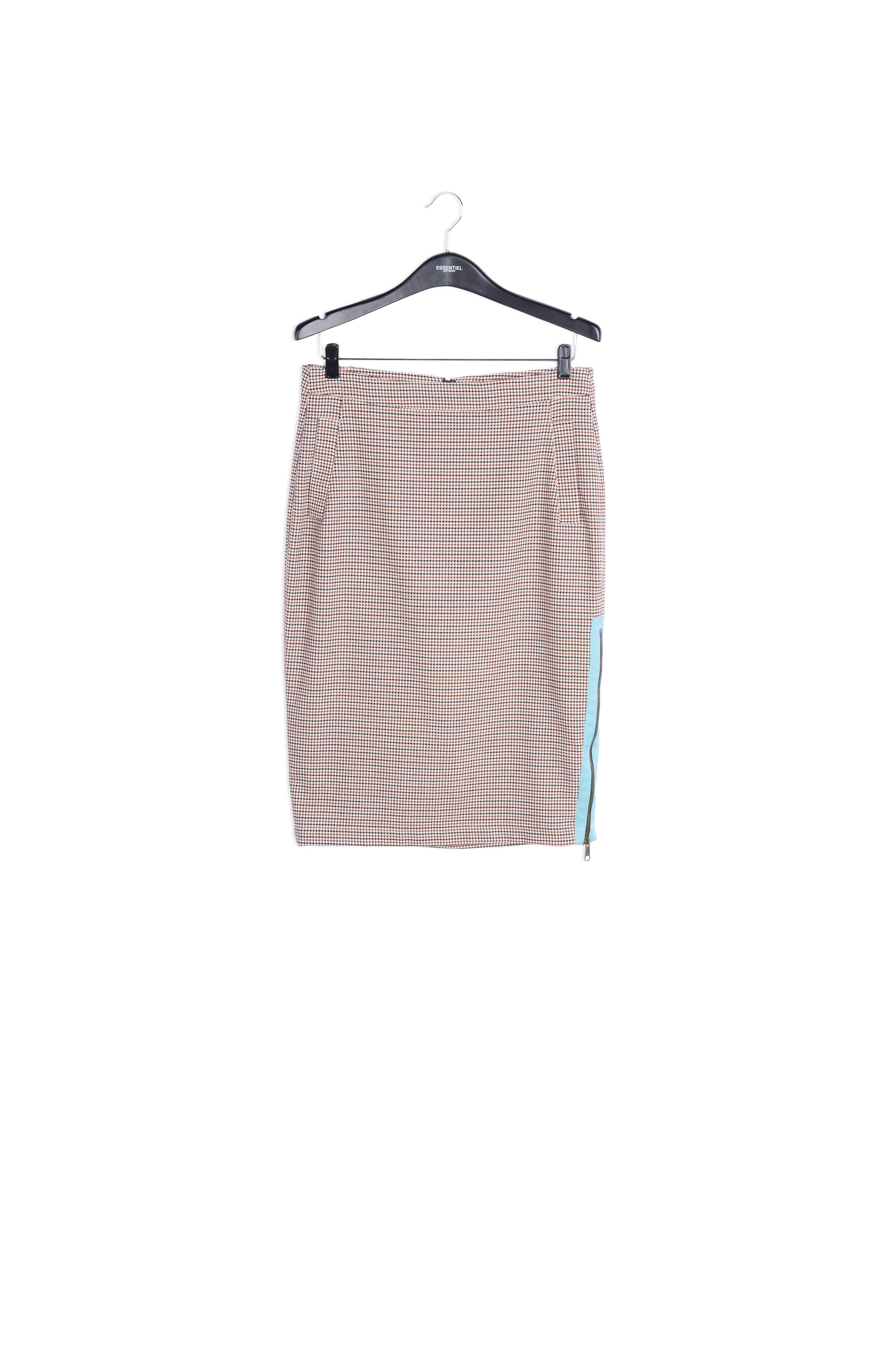 Jupe pinceau pied-de-poule marron avec fente RE—SSENTIEL | Essentiel second hand